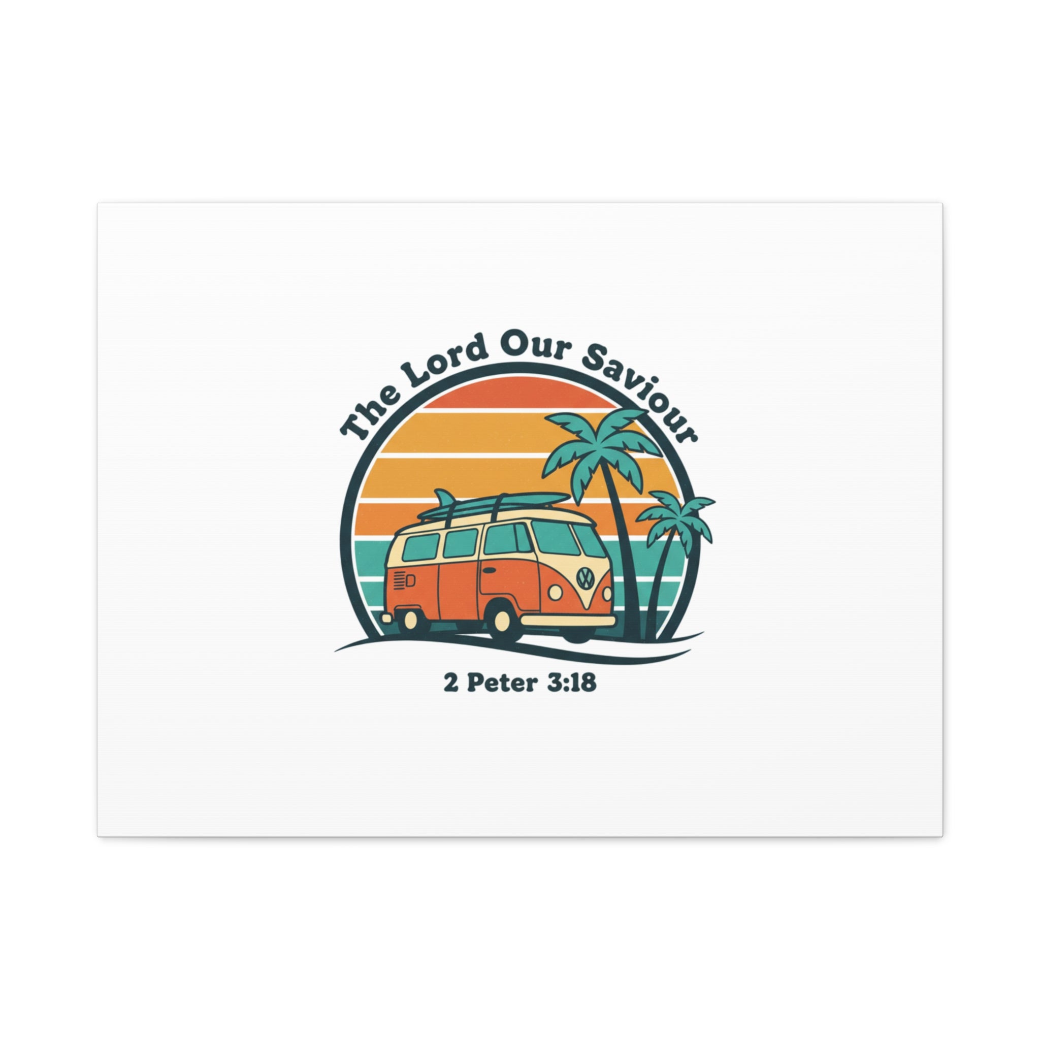The Lord our Saviour, Retro Surf Sunset Canvas | 70s Van Palm Postcard, Analog Sunshine Aesthetic