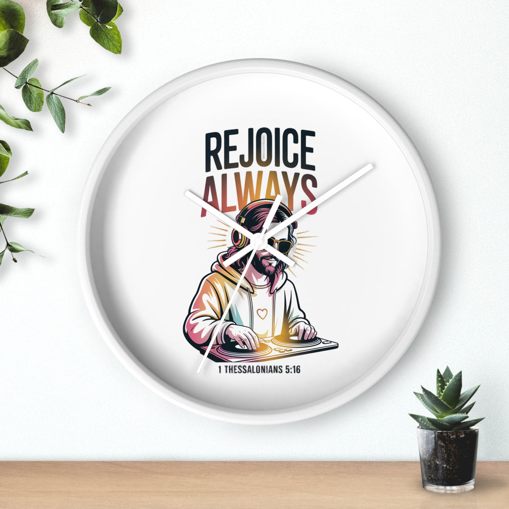 Wall Clock — 'Rejoice Always' Christian DJ Decorative Clock (1 Thessalonians 5:16)