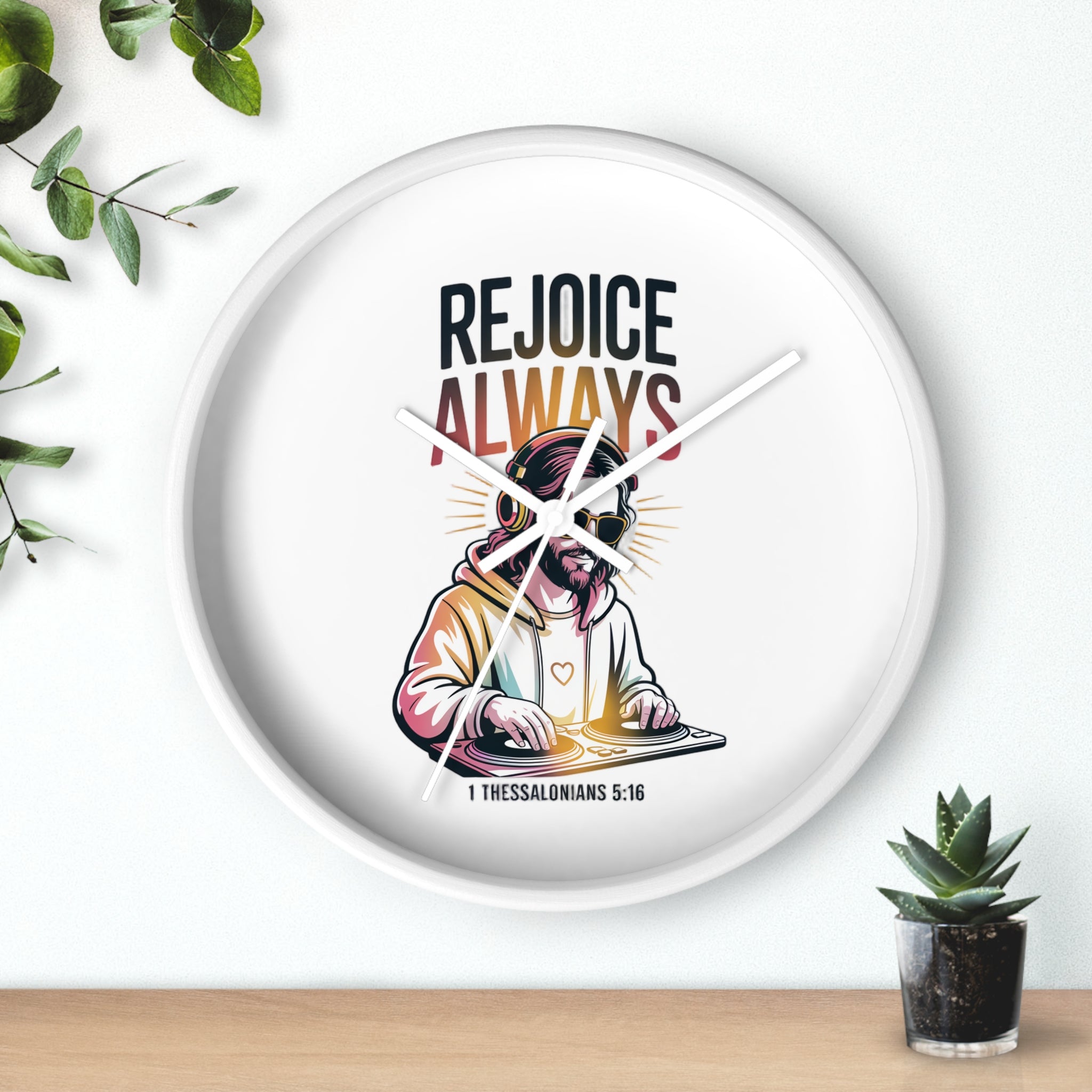 Wall Clock — 'Rejoice Always' Christian DJ Decorative Clock (1 Thessalonians 5:16)
