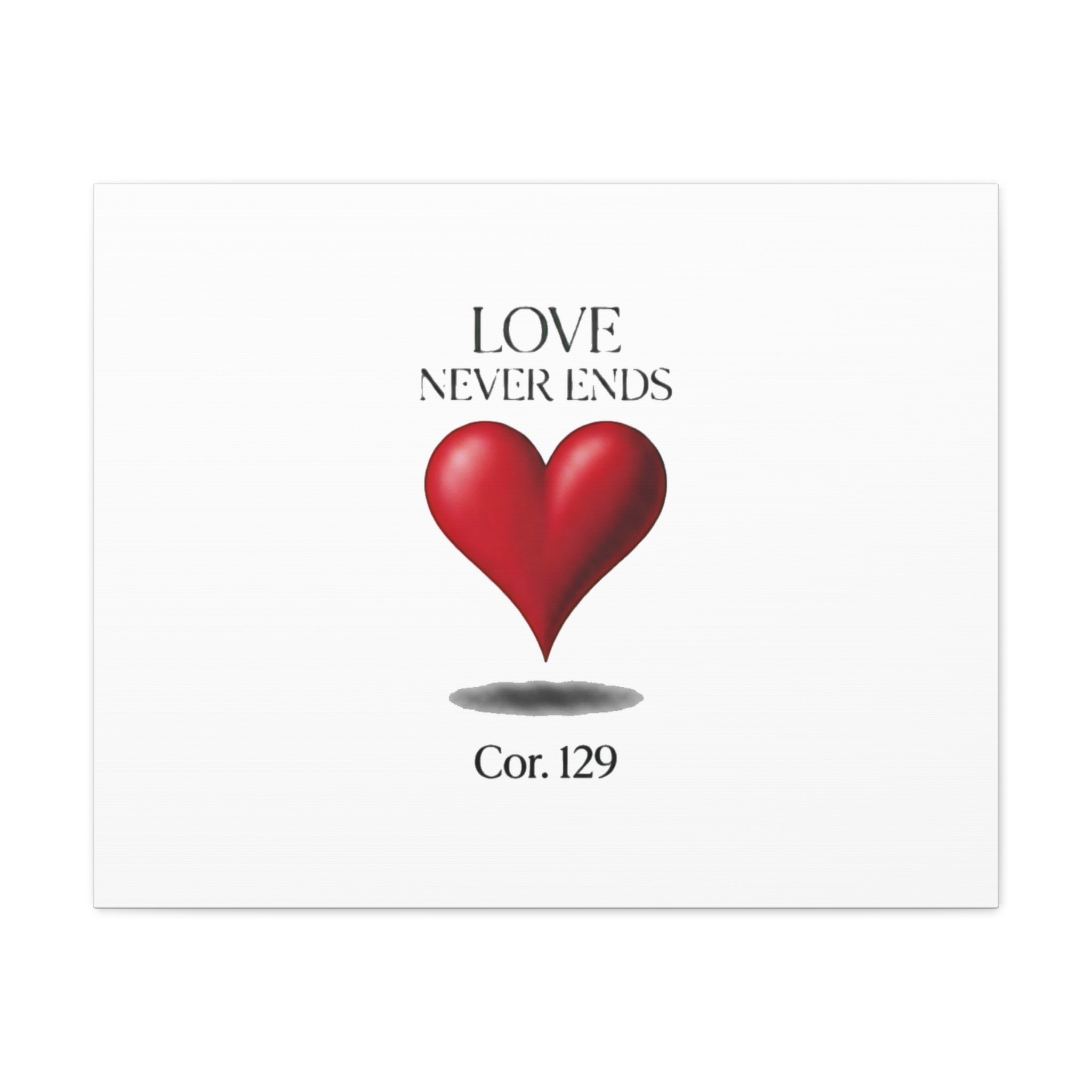 Love Never Ends Canvas Wall Art — Red Heart "Cor. 1:29" Matte Stretched Canvas