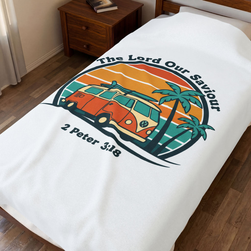 The Lord our Saviour Retro Sunset Van Blanket | 1970s Analog Sunshine, Vintage Palm Golden Hour