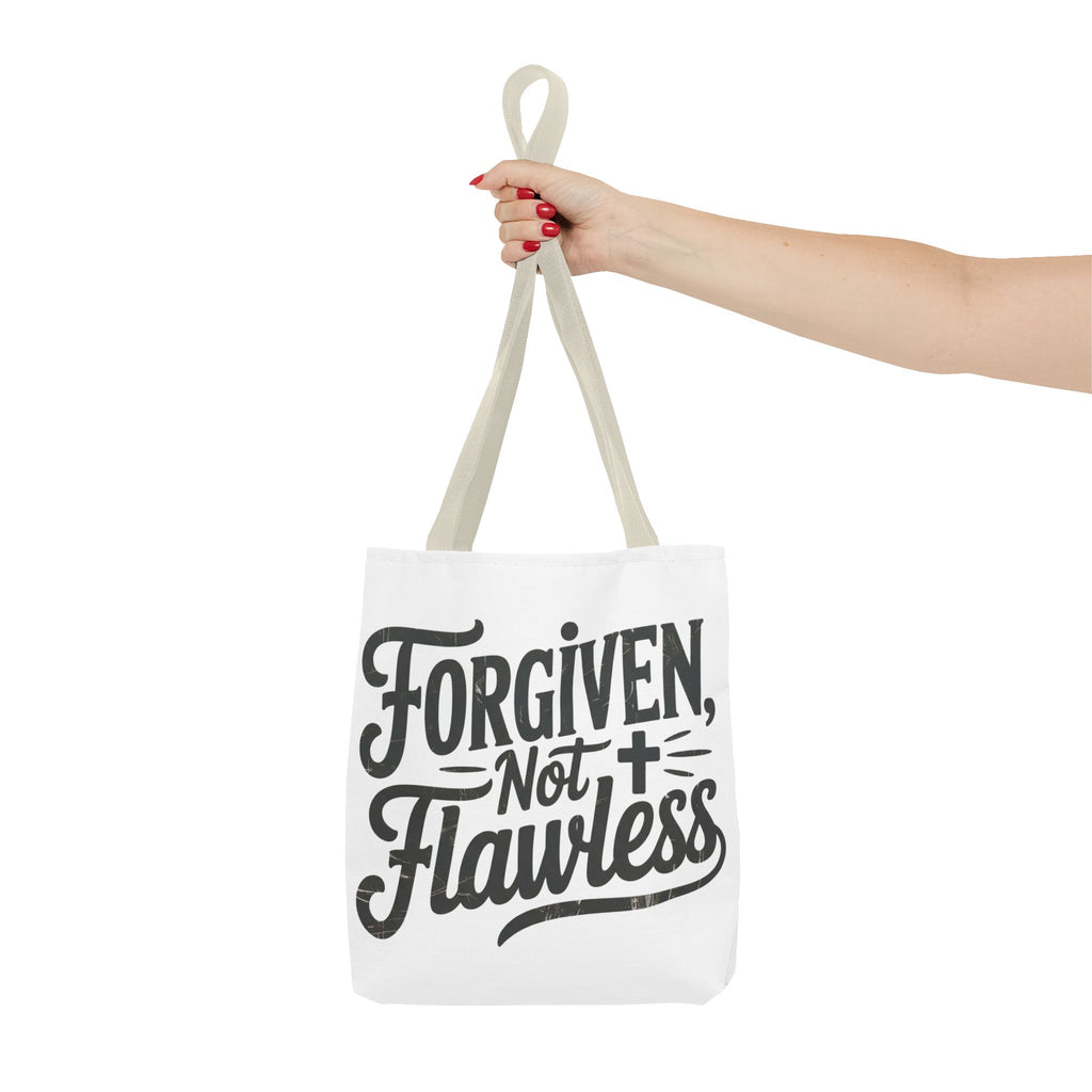 Forgiven Not Flawless Christian Tote Bag — Inspirational Scripture Quote Tote