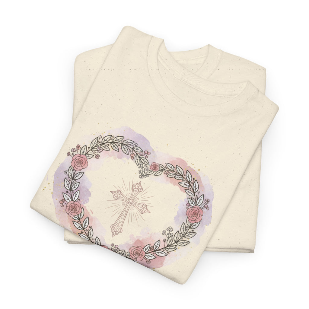 Love, Care and Pray - Christian Cross Heart T-Shirt