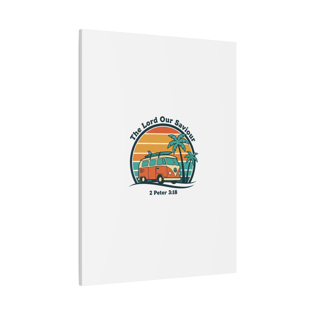 The Lord our Saviour, Retro Surf Sunset Canvas | 70s Van Palm Postcard, Analog Sunshine Aesthetic