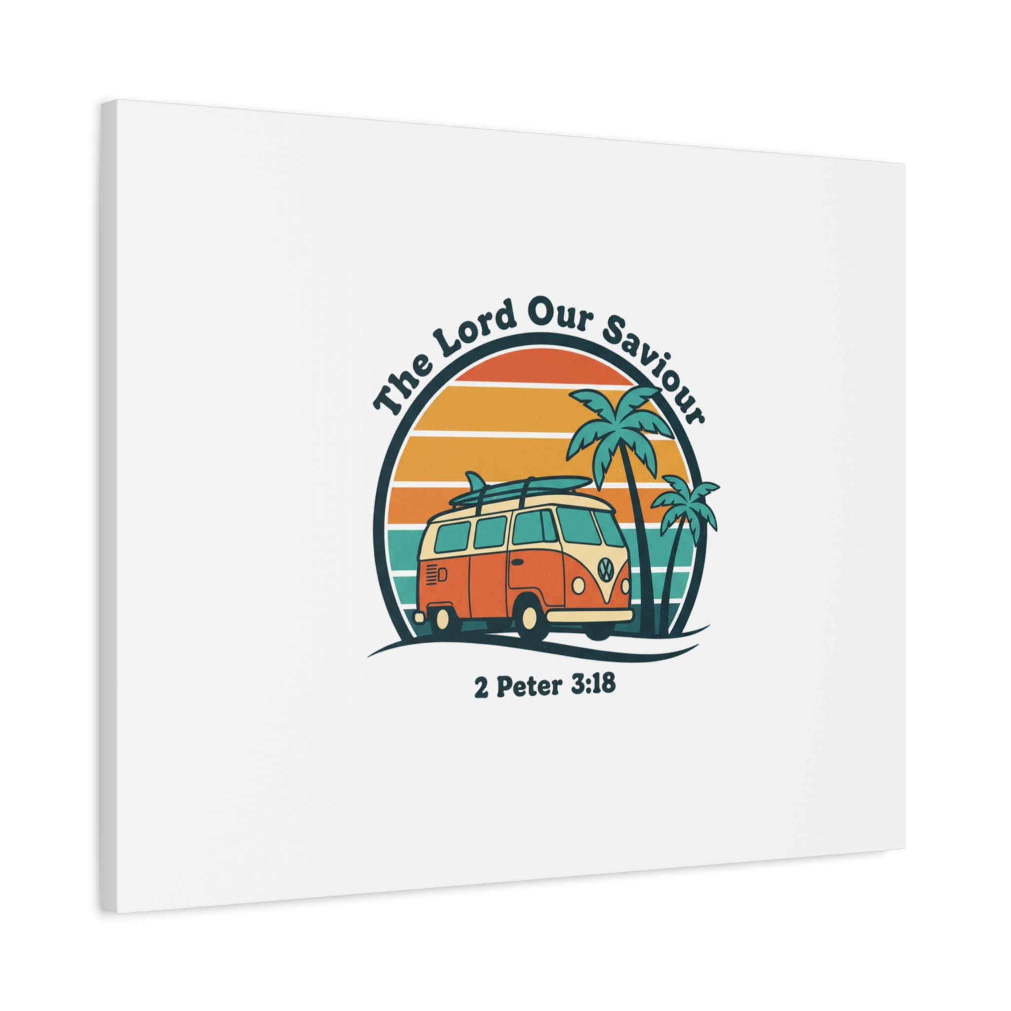 The Lord our Saviour, Retro Surf Sunset Canvas | 70s Van Palm Postcard, Analog Sunshine Aesthetic