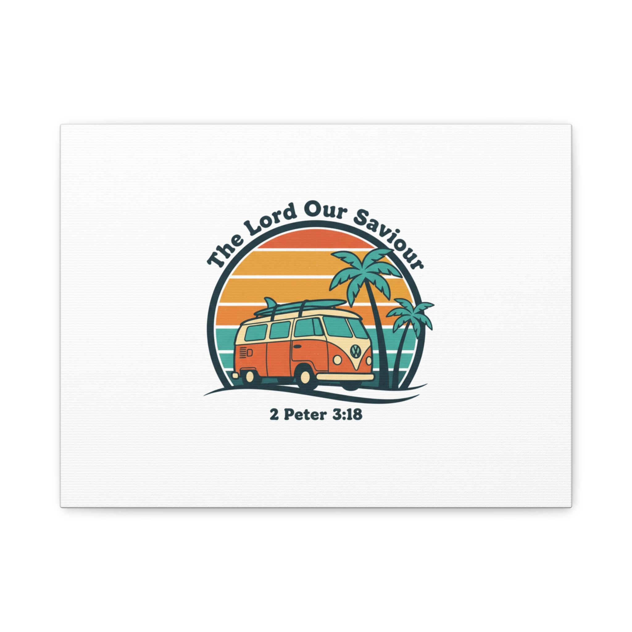 The Lord our Saviour, Retro Surf Sunset Canvas | 70s Van Palm Postcard, Analog Sunshine Aesthetic