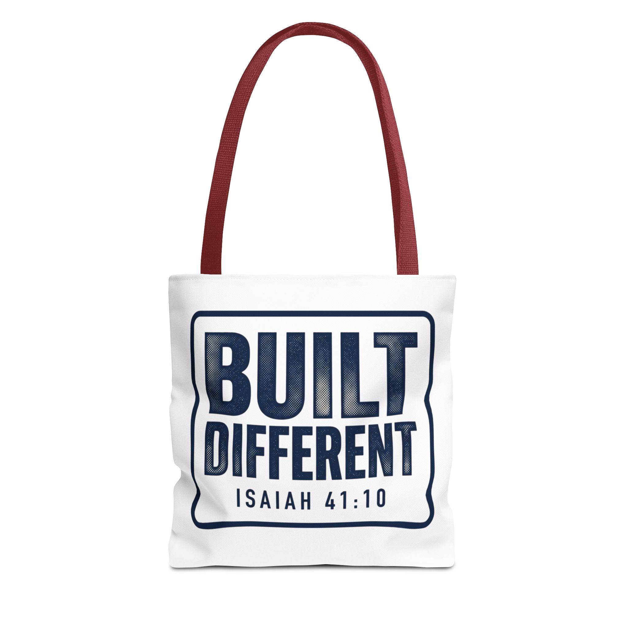 Built Different Tote Bag — Isaiah 41:10 Inspirational Canvas Tote