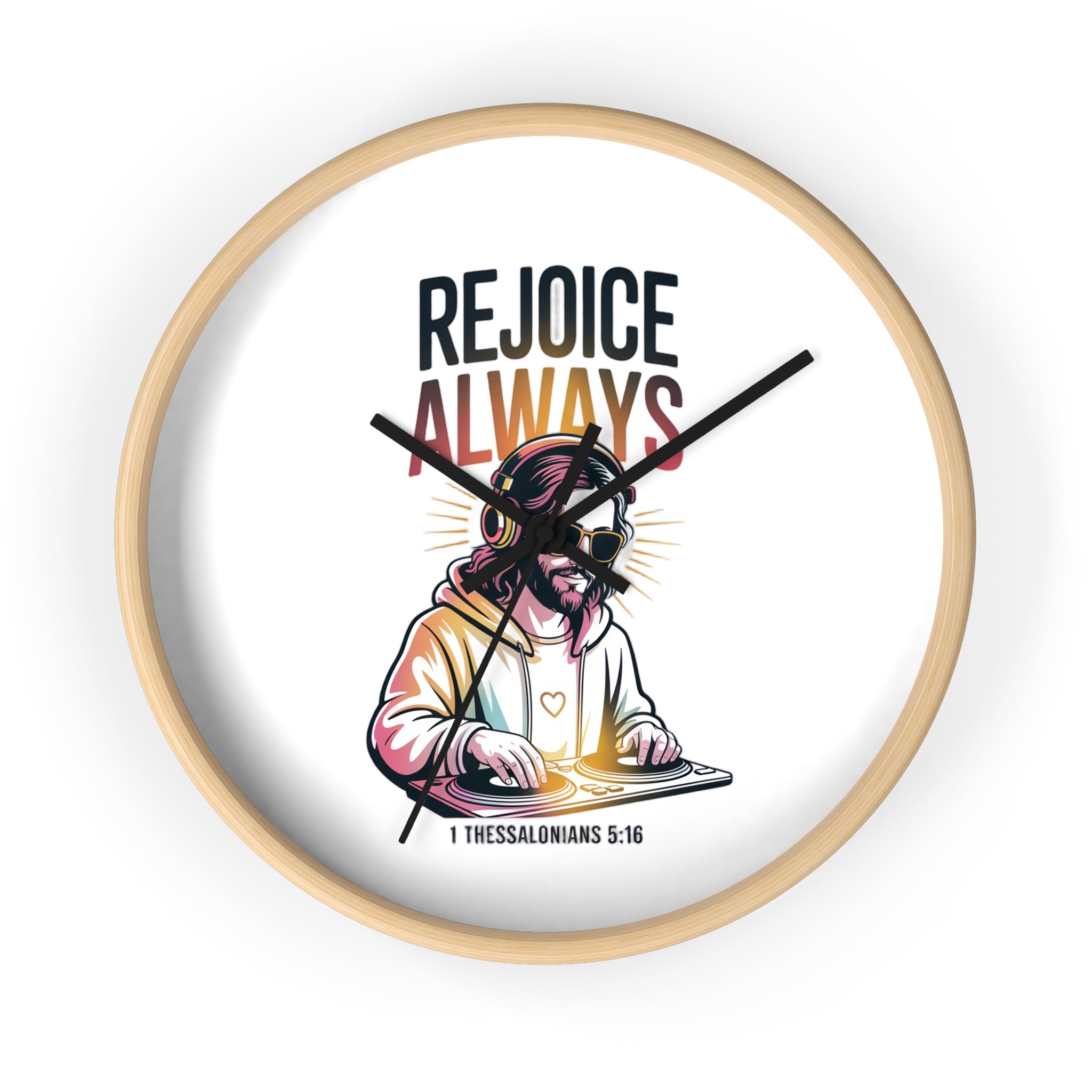 Wall Clock — 'Rejoice Always' Christian DJ Decorative Clock (1 Thessalonians 5:16)