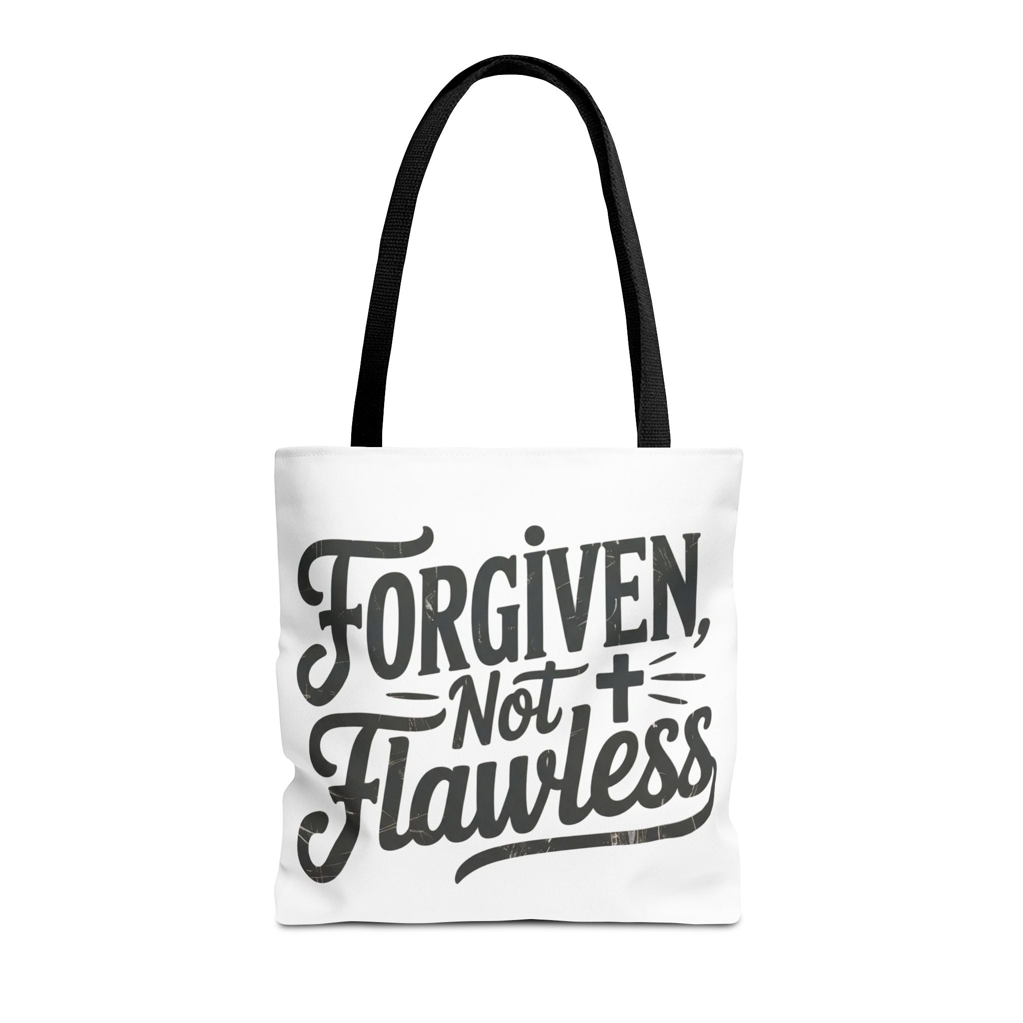 Forgiven Not Flawless Christian Tote Bag — Inspirational Scripture Quote Tote