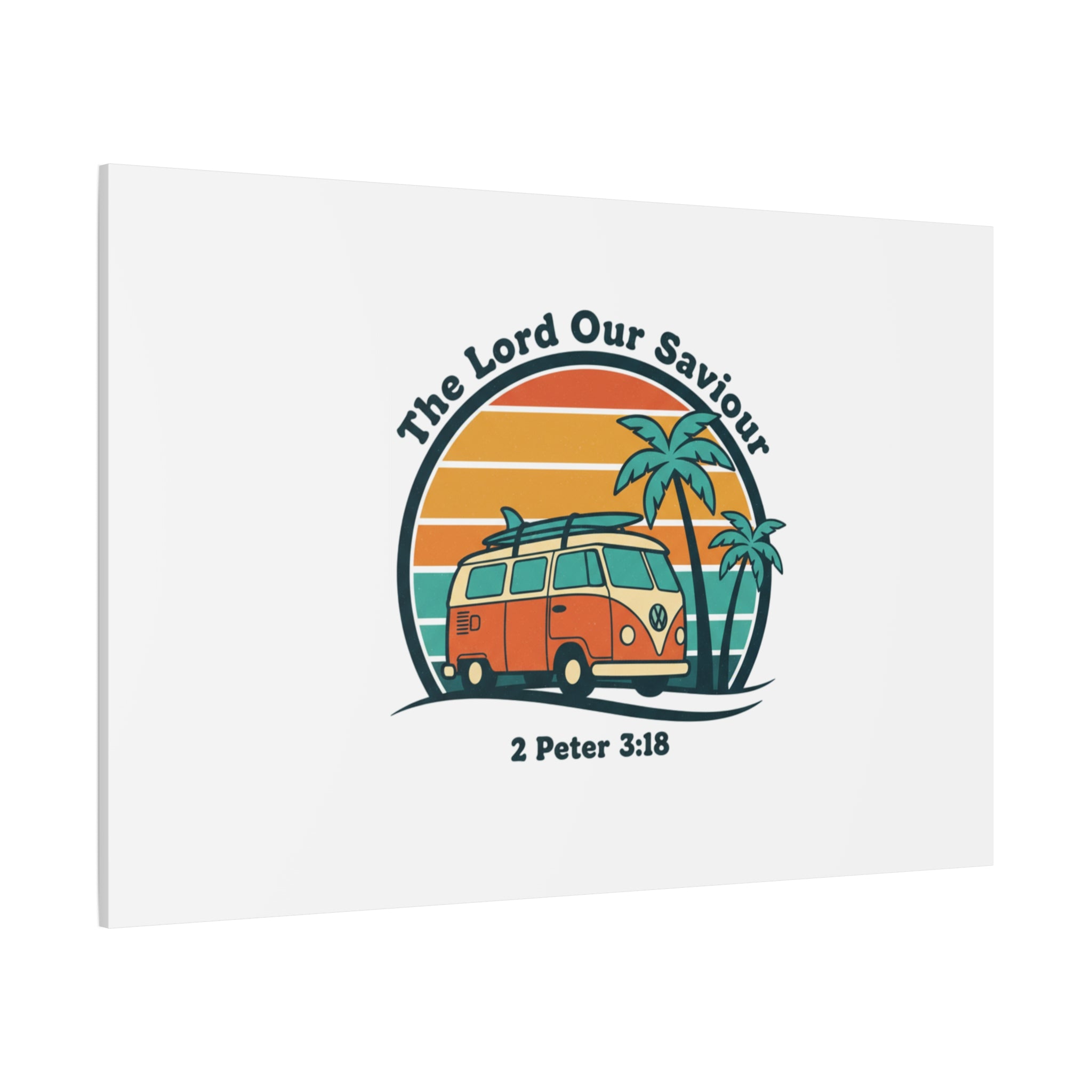 The Lord our Saviour, Retro Surf Sunset Canvas | 70s Van Palm Postcard, Analog Sunshine Aesthetic