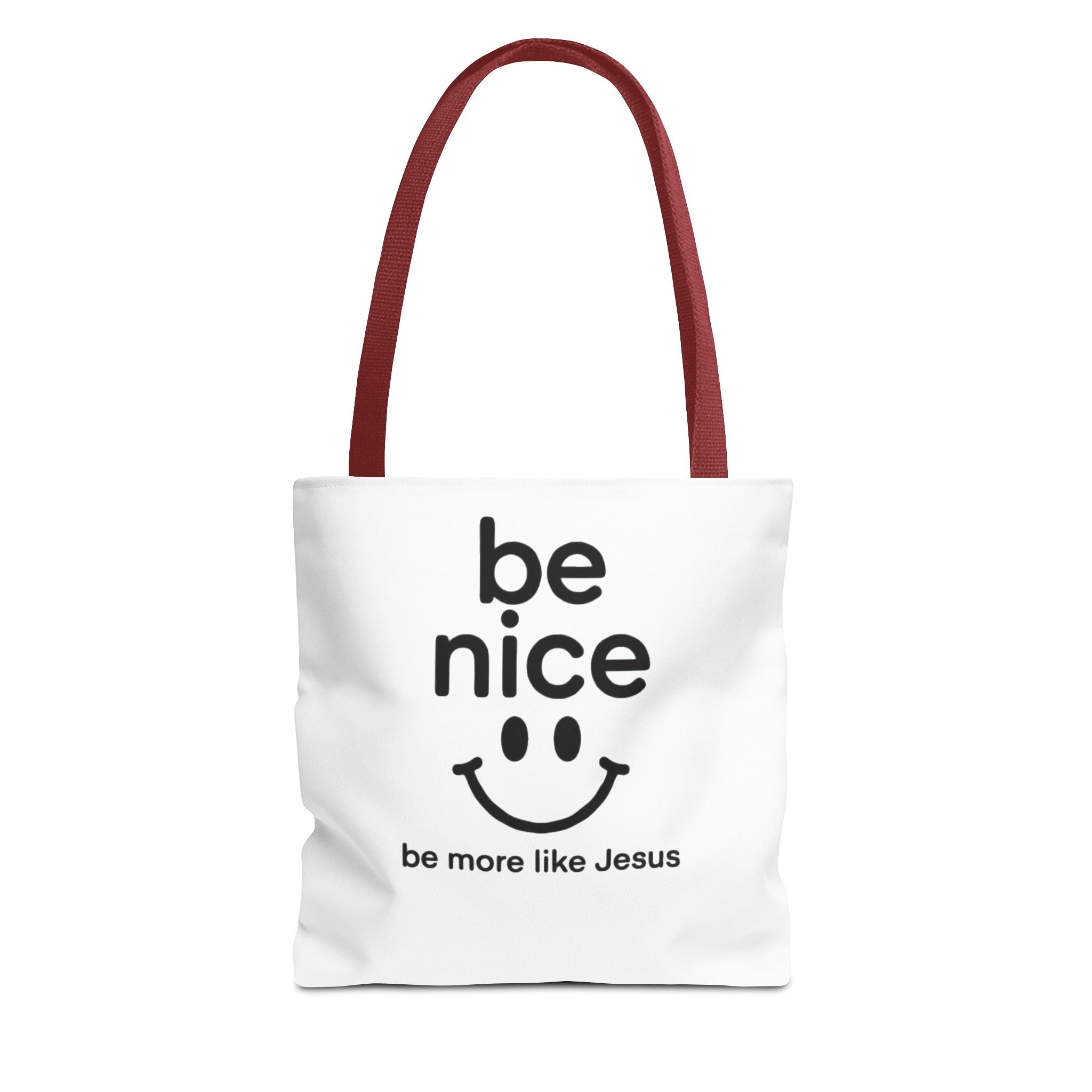 Be Nice Smiley Tote Bag — "be more like Jesus" Inspirational Canvas Tote