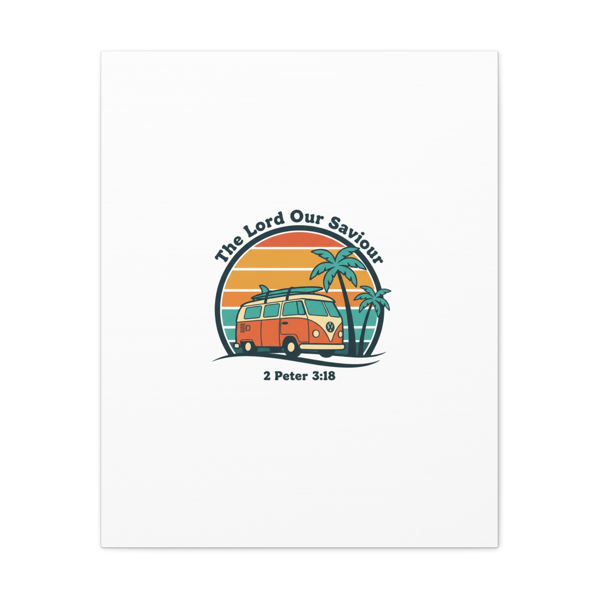 The Lord our Saviour, Retro Surf Sunset Canvas | 70s Van Palm Postcard, Analog Sunshine Aesthetic