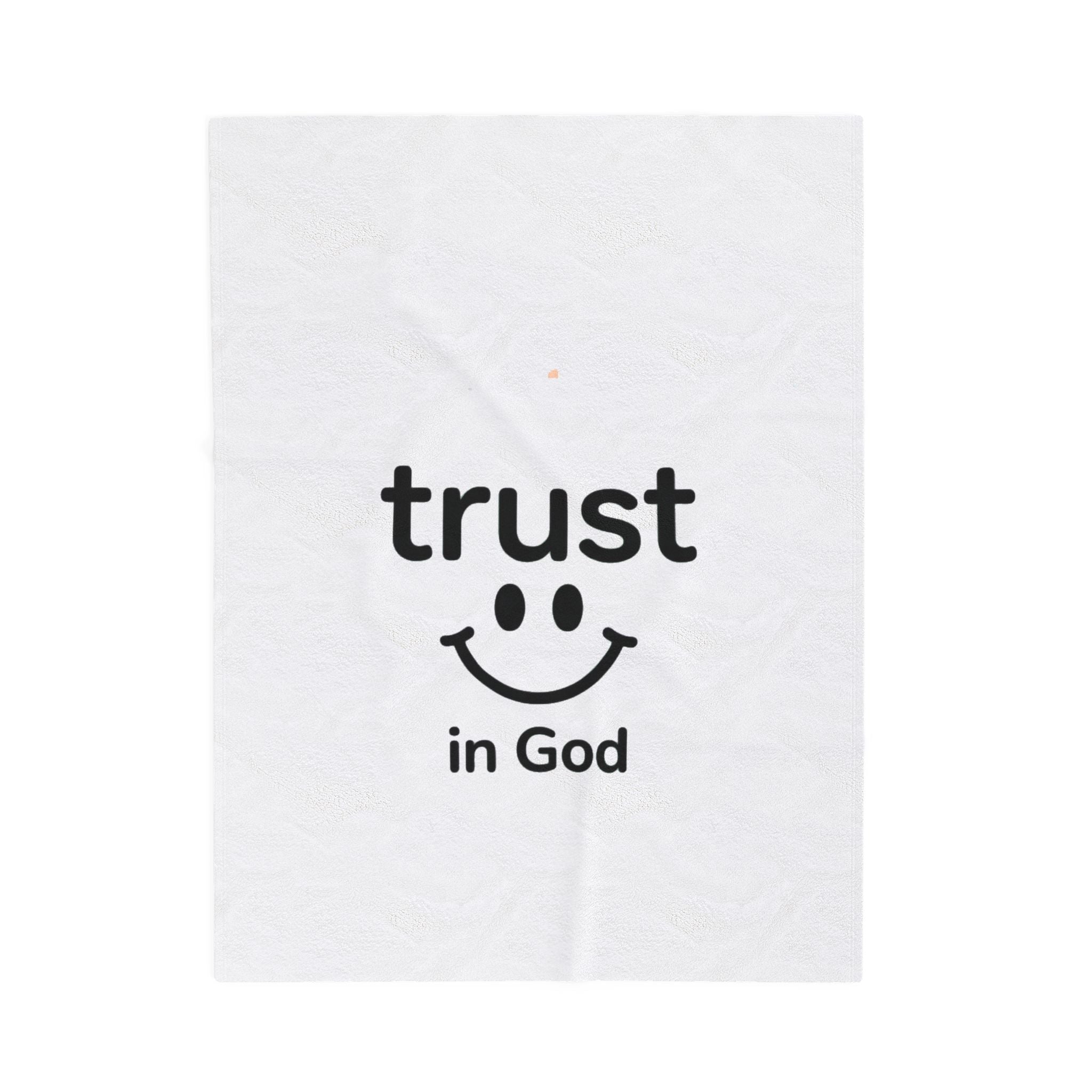 Velveteen Plush Blanket — “Trust in God” Smile Design Cozy Christian Throw