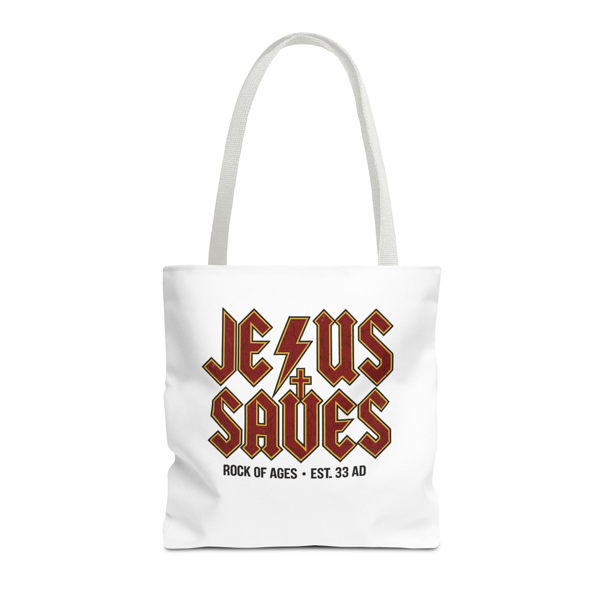 Jesus Saves Tote Bag — Rock of Ages Vintage Christian Tote