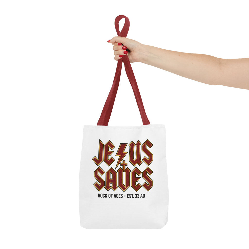 Jesus Saves Tote Bag — Rock of Ages Vintage Christian Tote
