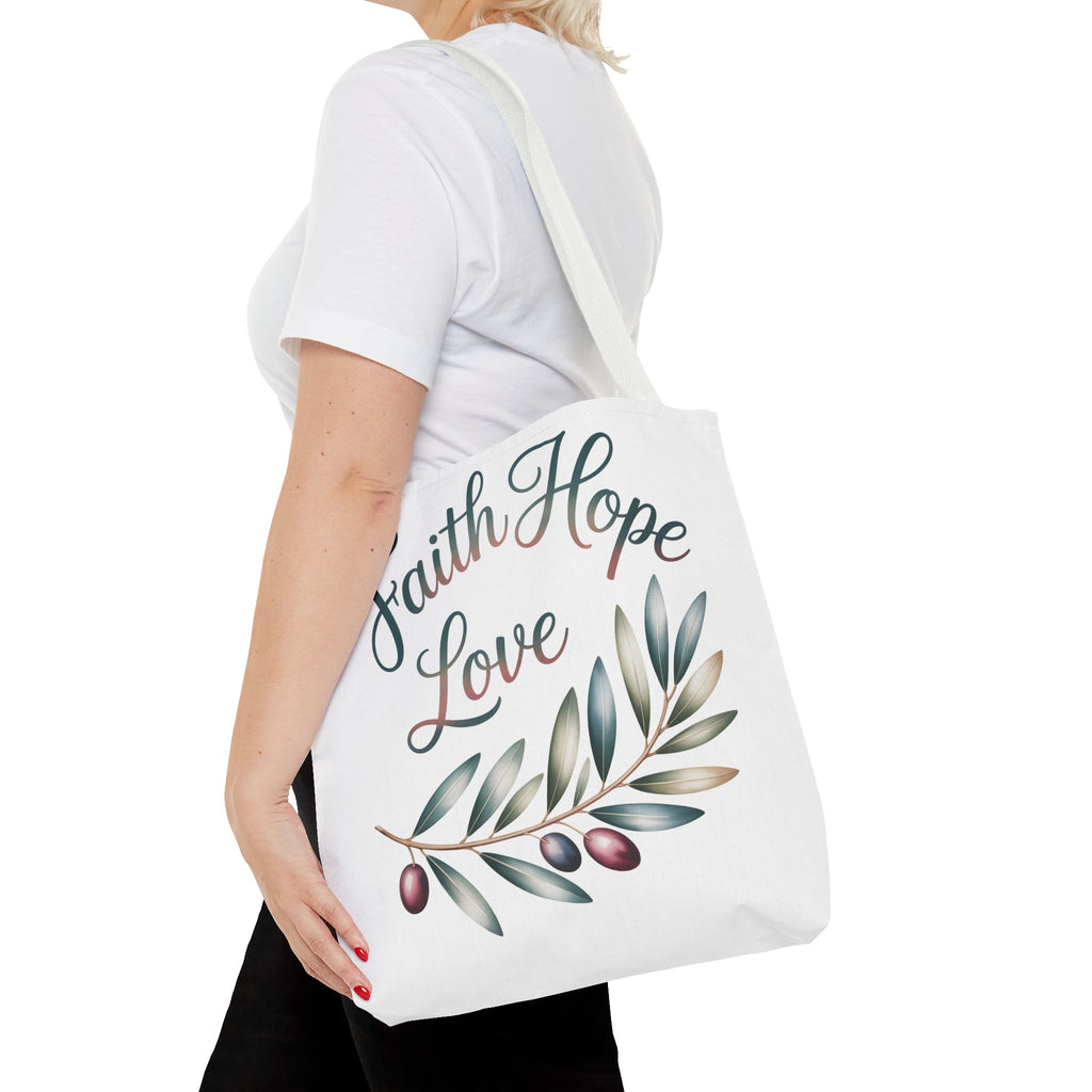 Faith Hope Love Floral Tote Bag — Inspirational Scripture Quote Canvas Carryall