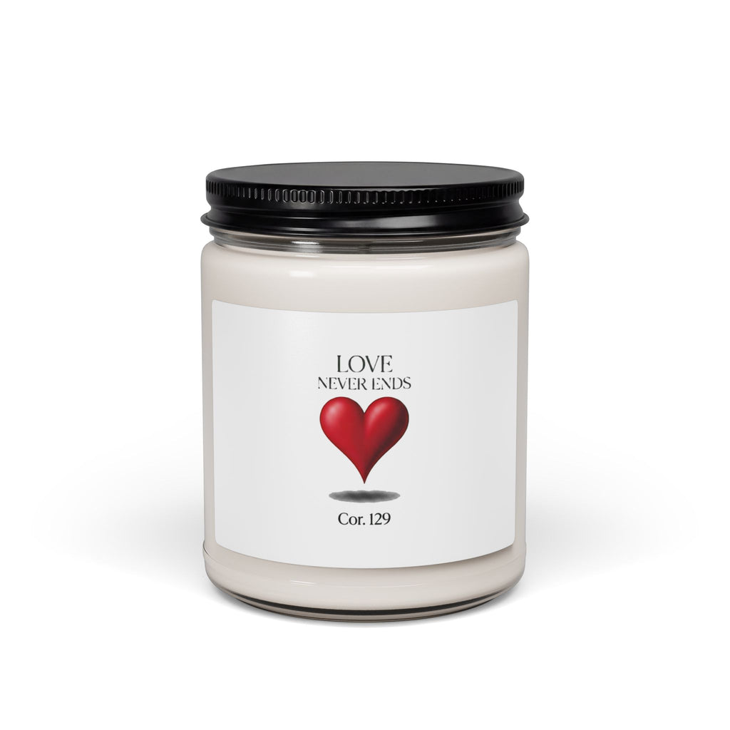 Love Never Ends 9oz Scented Soy Candle — Romantic Heart Decorative Candle (Cor. 1:29)
