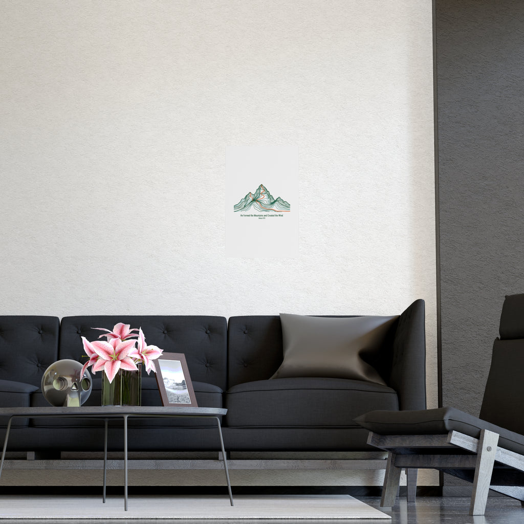 Topographic Mountain Poster— "He Formed the Mountains and Created the Wind" (Amos 4:13)