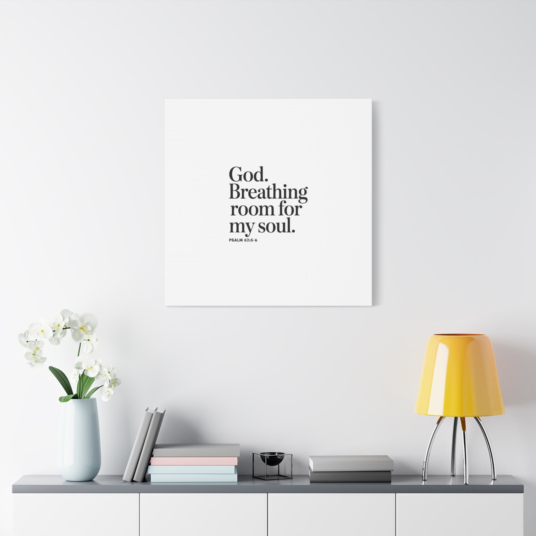 God breathing room for my soul Christian Canvas Wall Art — Minimal Heart Quote Stretched Matte Canvas