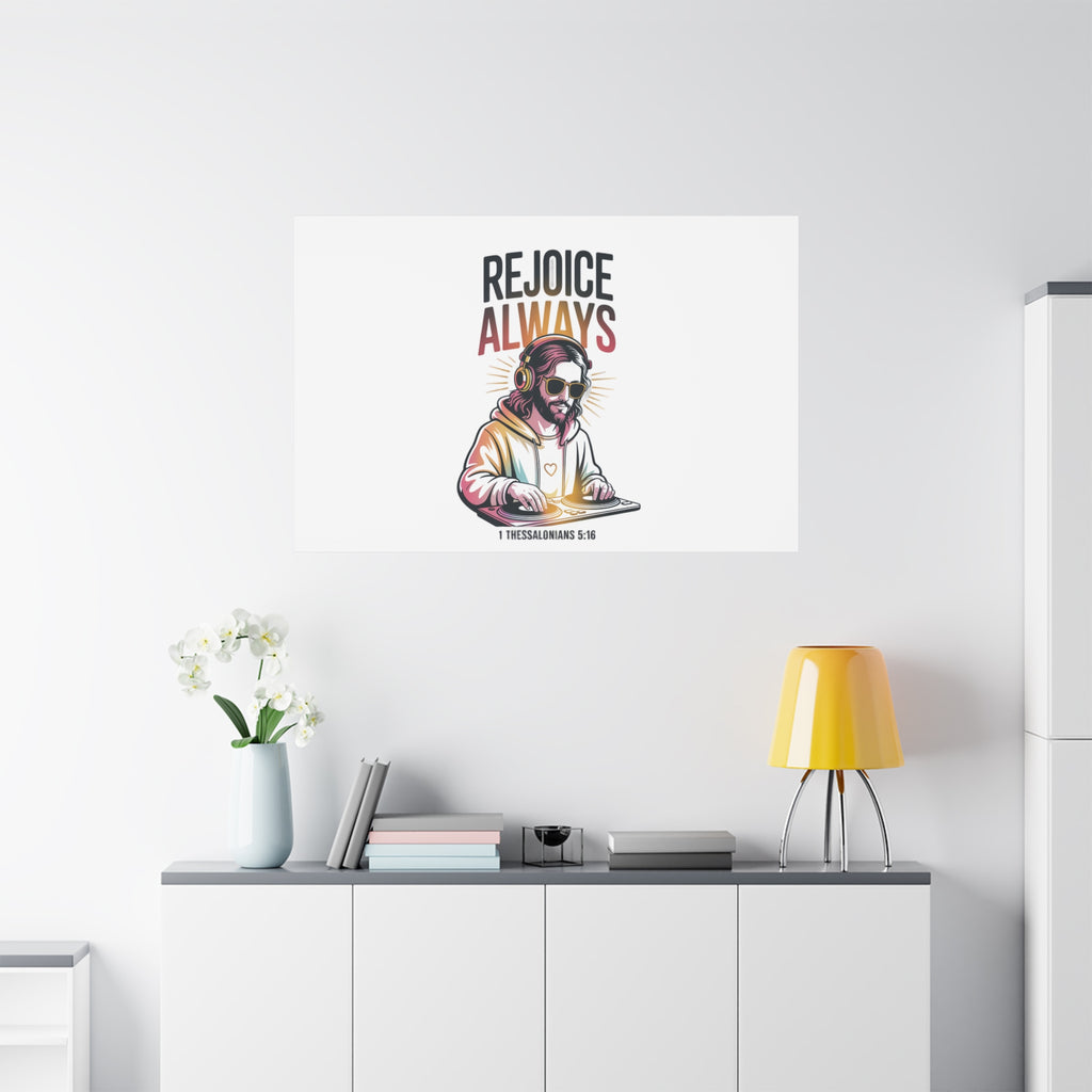 Rejoice Always Canvas Wall Art — Modern Jesus Illustration (1 Thessalonians 5:16)