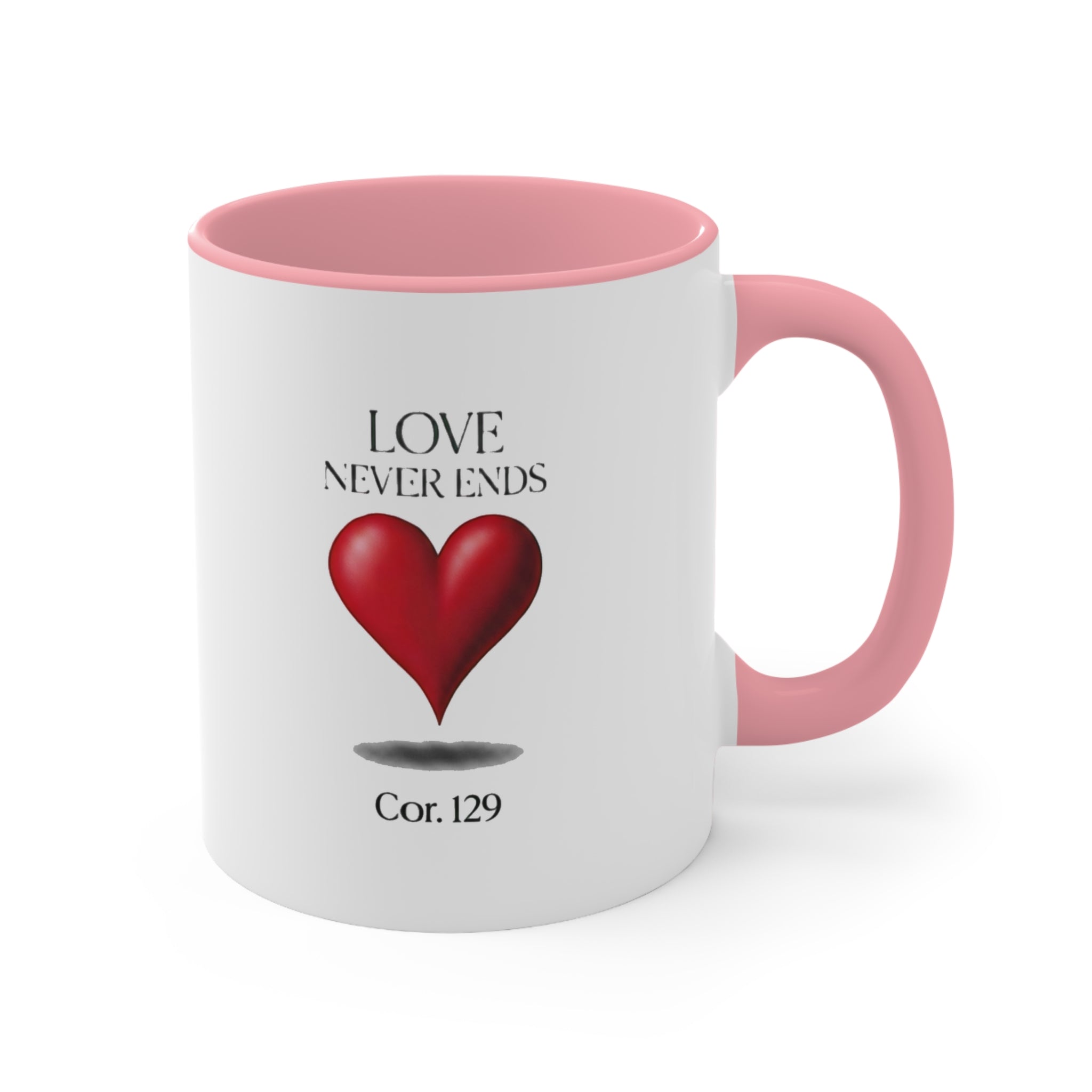 Love Never Ends Mug — Heart Accent Ceramic Mug