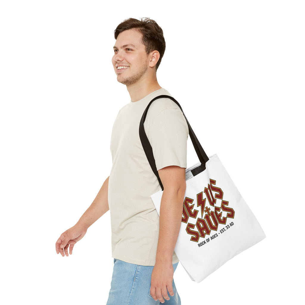 Jesus Saves Tote Bag — Rock of Ages Vintage Christian Tote