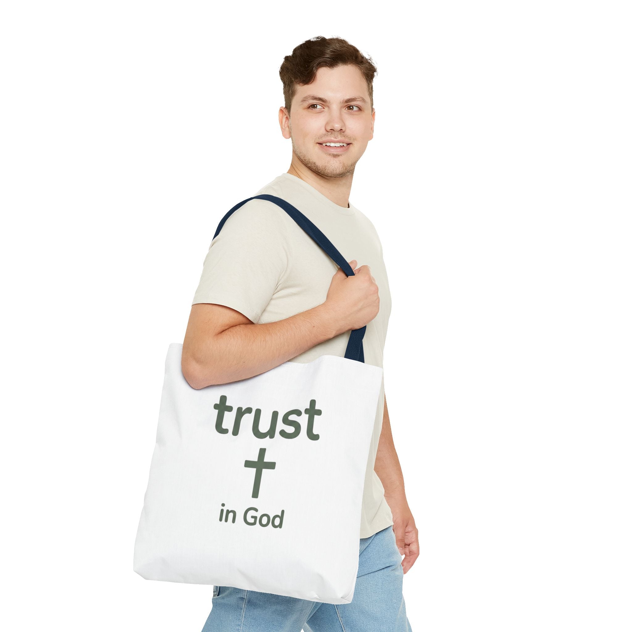 Faith Tote Bag — "Trust in God" Canvas Carryall with Cross