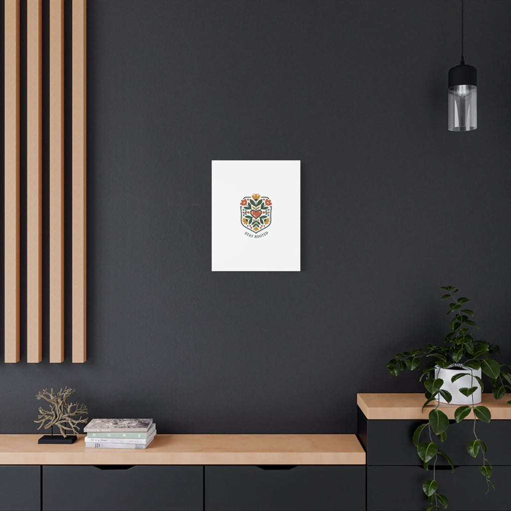 Stay Rooted Botanical Canvas — Hand-Drawn Folk Art Wall Print
