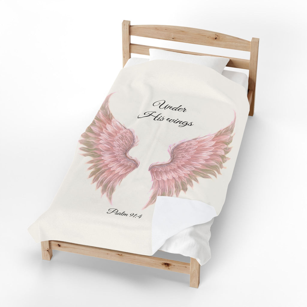 Plush Blanket, Pink Wings - "Under His Wings" Psalm 91:4 Christian Throw