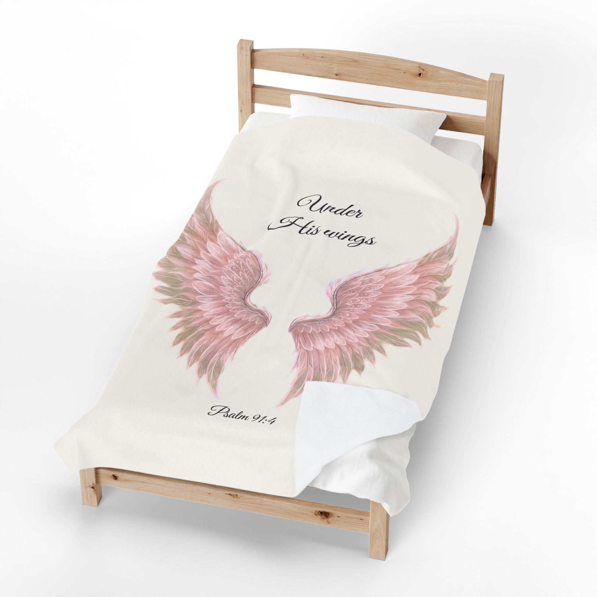 Plush Blanket, Pink Wings - "Under His Wings" Psalm 91:4 Christian Throw