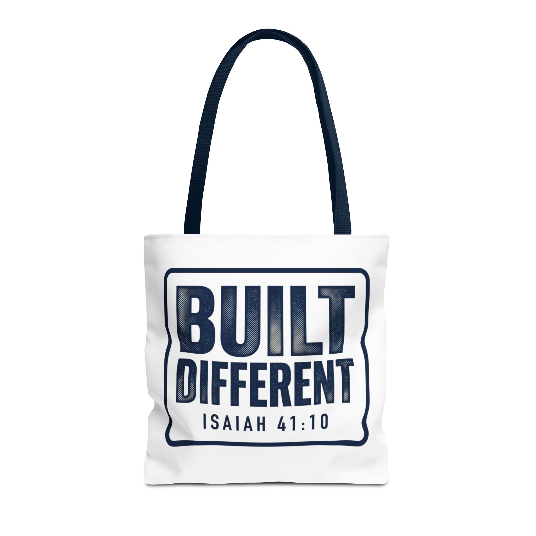 Built Different Tote Bag — Isaiah 41:10 Inspirational Canvas Tote