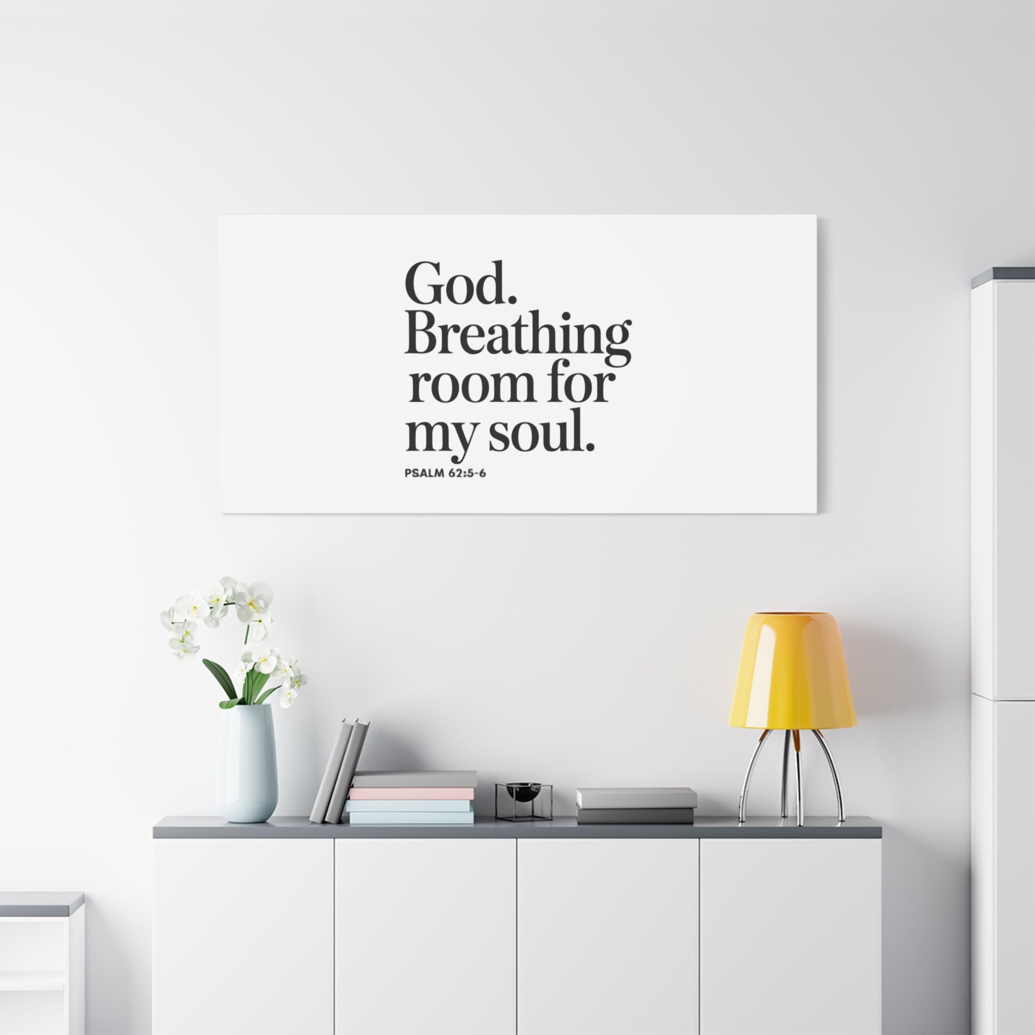 God breathing room for my soul Christian Canvas Wall Art — Minimal Heart Quote Stretched Matte Canvas