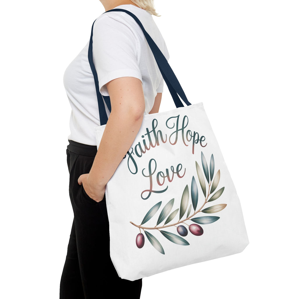 Faith Hope Love Floral Tote Bag — Inspirational Scripture Quote Canvas Carryall