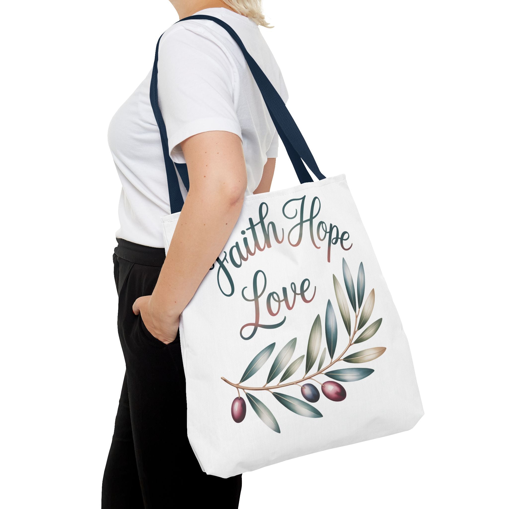 Faith Hope Love Floral Tote Bag — Inspirational Scripture Quote Canvas Carryall