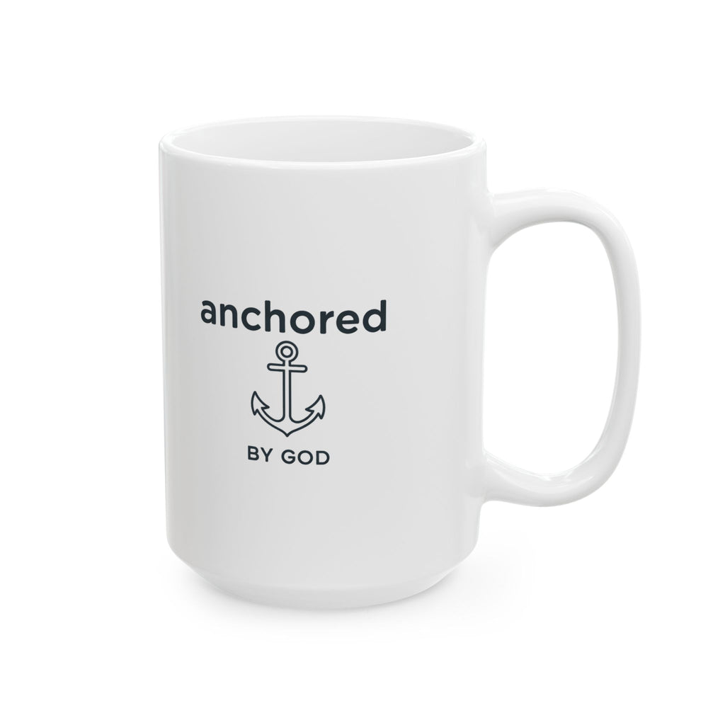 Anchored by God Mug — Minimal Anchor Faith Coffee Cup