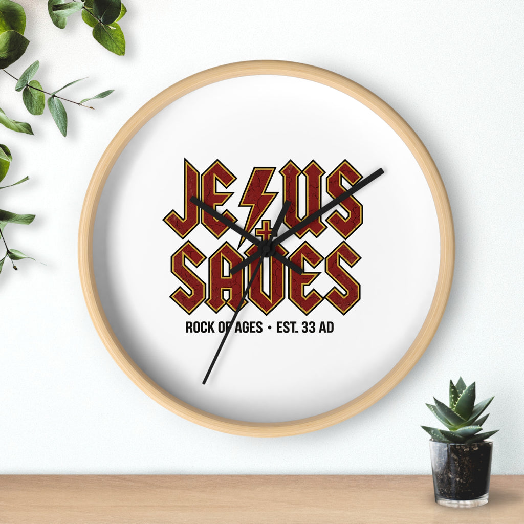Jesus Saves Wall Clock — Rock of Ages Retro Christian Decor (Est. 33 AD)
