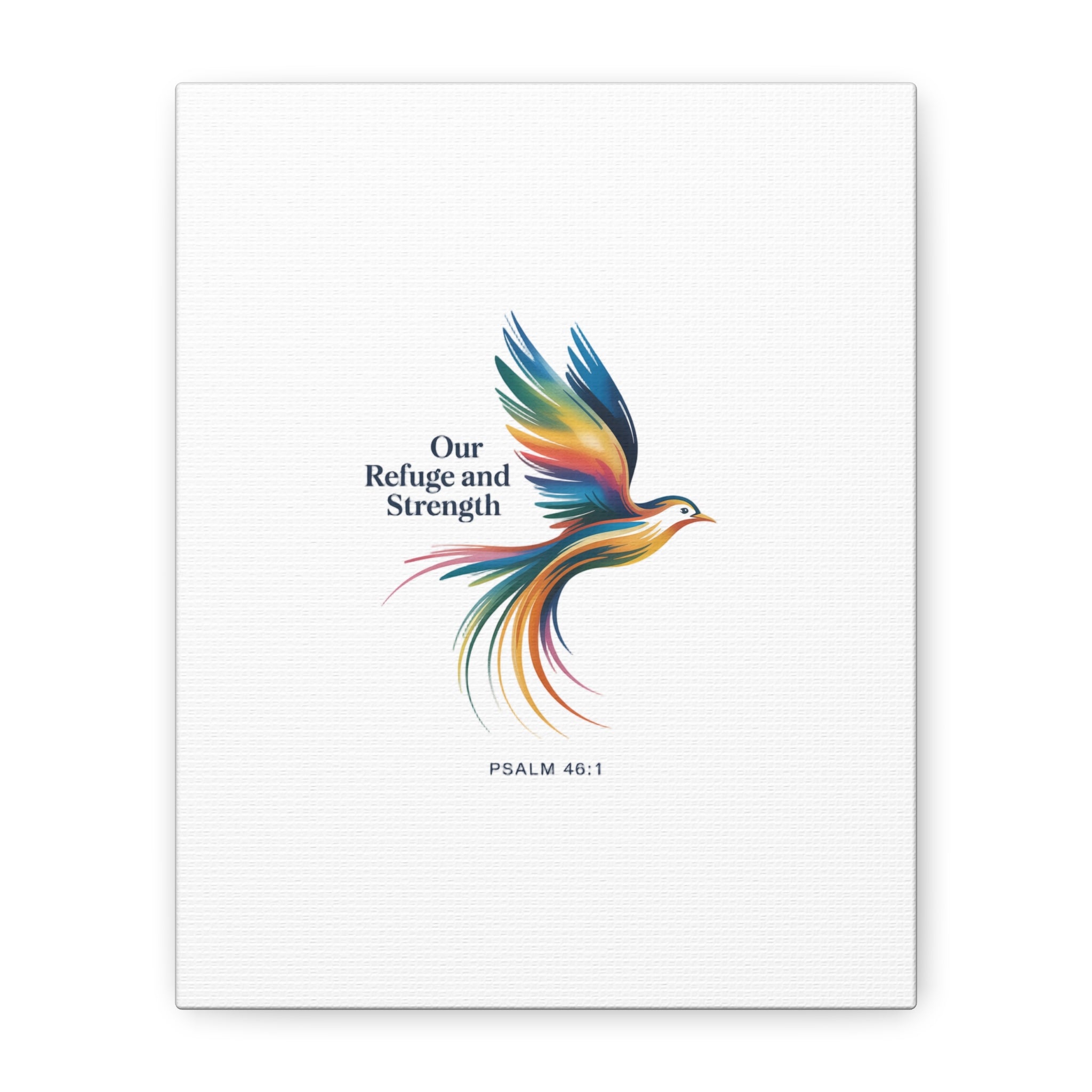 Matte Canvas Bird Wall Art — "Our Refuge & Strength" Psalm Quote