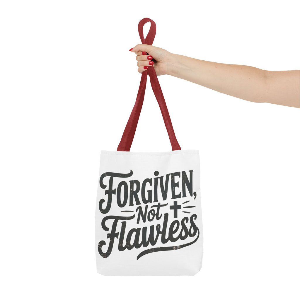 Forgiven Not Flawless Christian Tote Bag — Inspirational Scripture Quote Tote