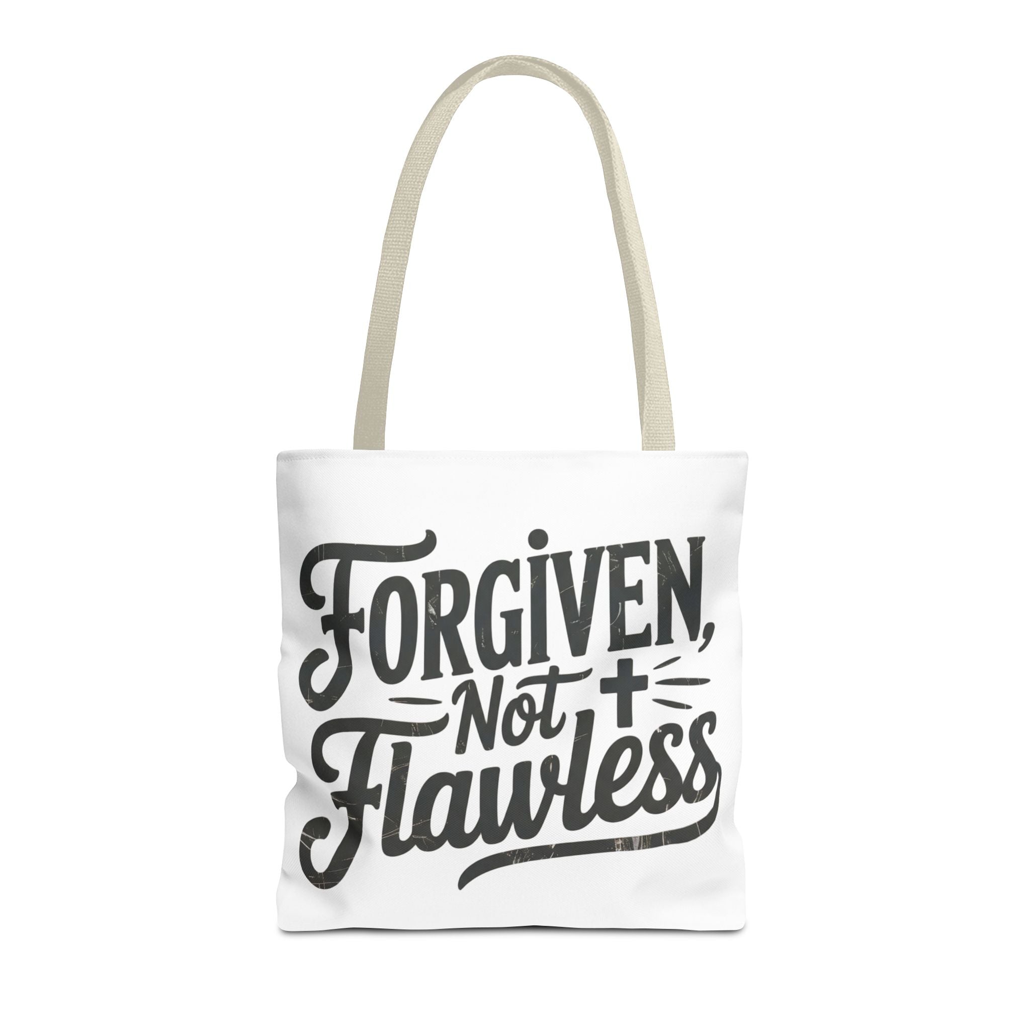 Forgiven Not Flawless Christian Tote Bag — Inspirational Scripture Quote Tote