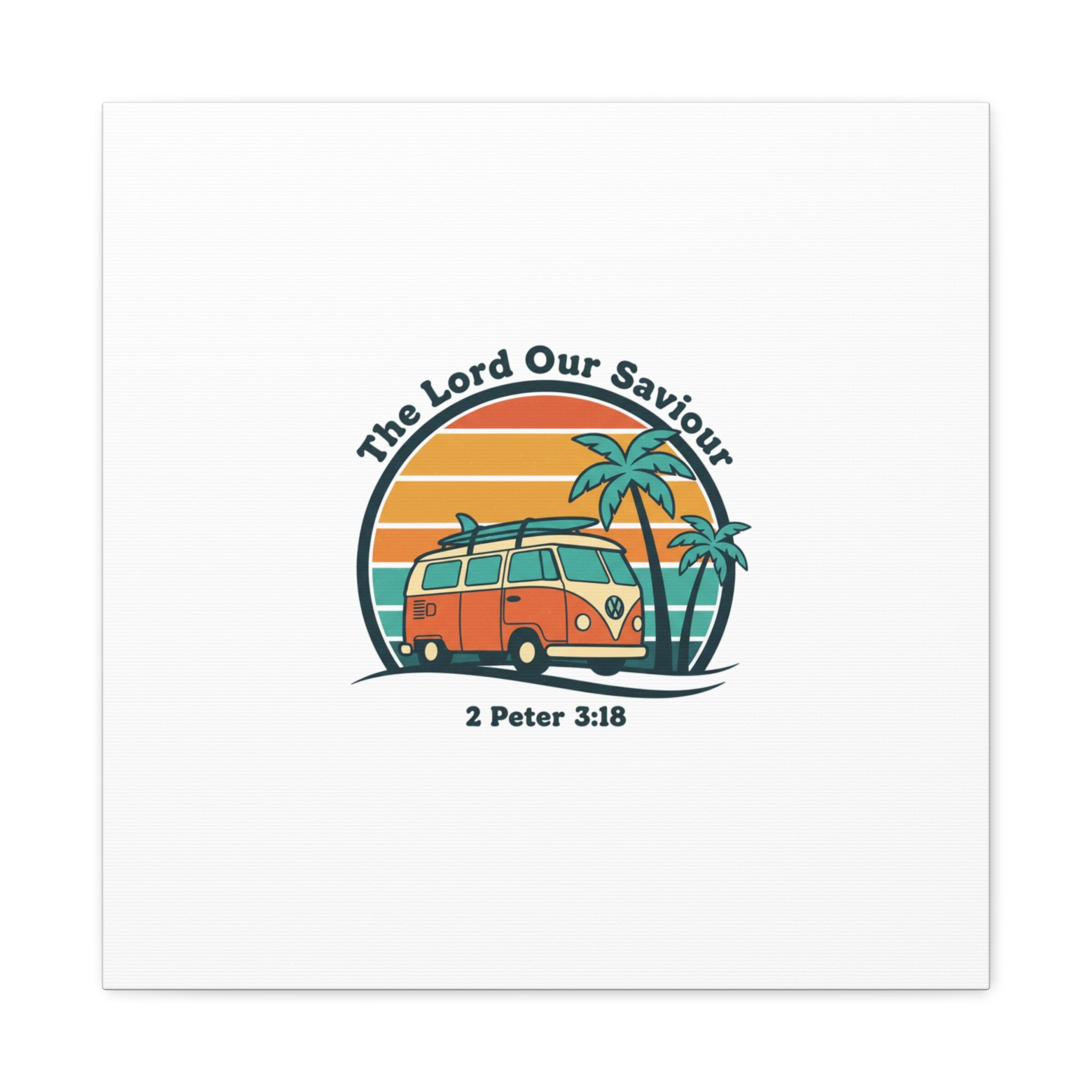 The Lord our Saviour, Retro Surf Sunset Canvas | 70s Van Palm Postcard, Analog Sunshine Aesthetic