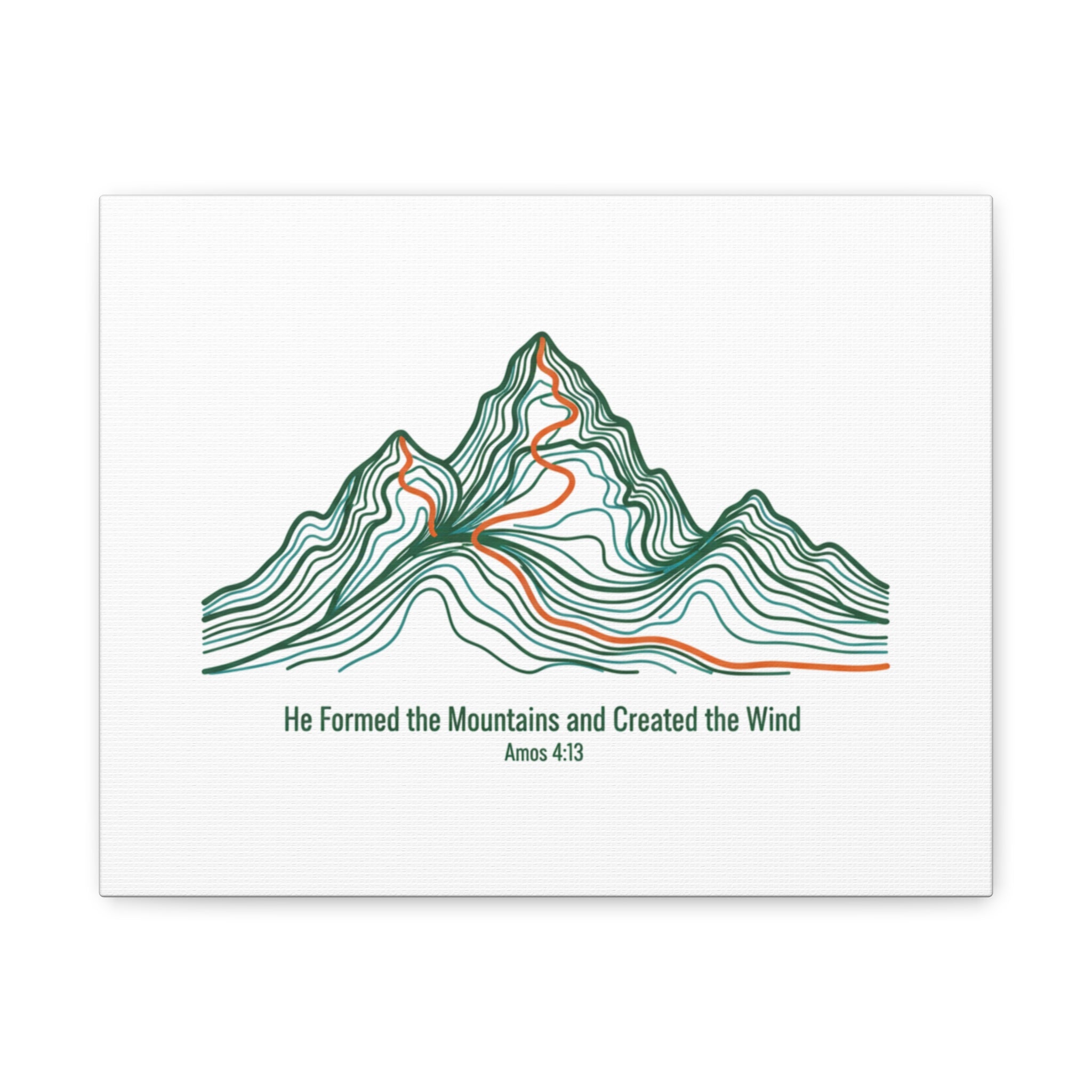 Topographic Mountain Canvas — "He Formed the Mountains and Created the Wind" (Amos 4:13)