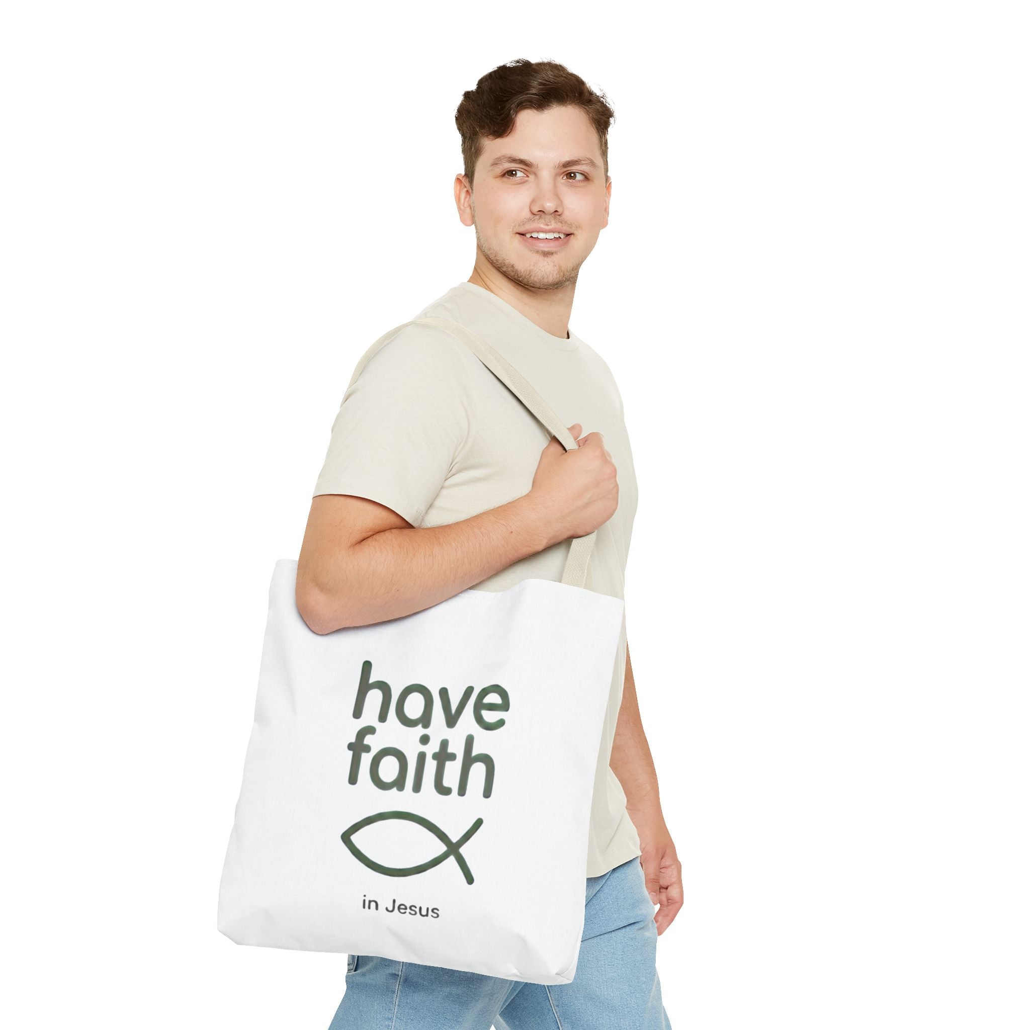 Have Faith in Jesus Tote Bag — Christian Fish Symbol Canvas Tote