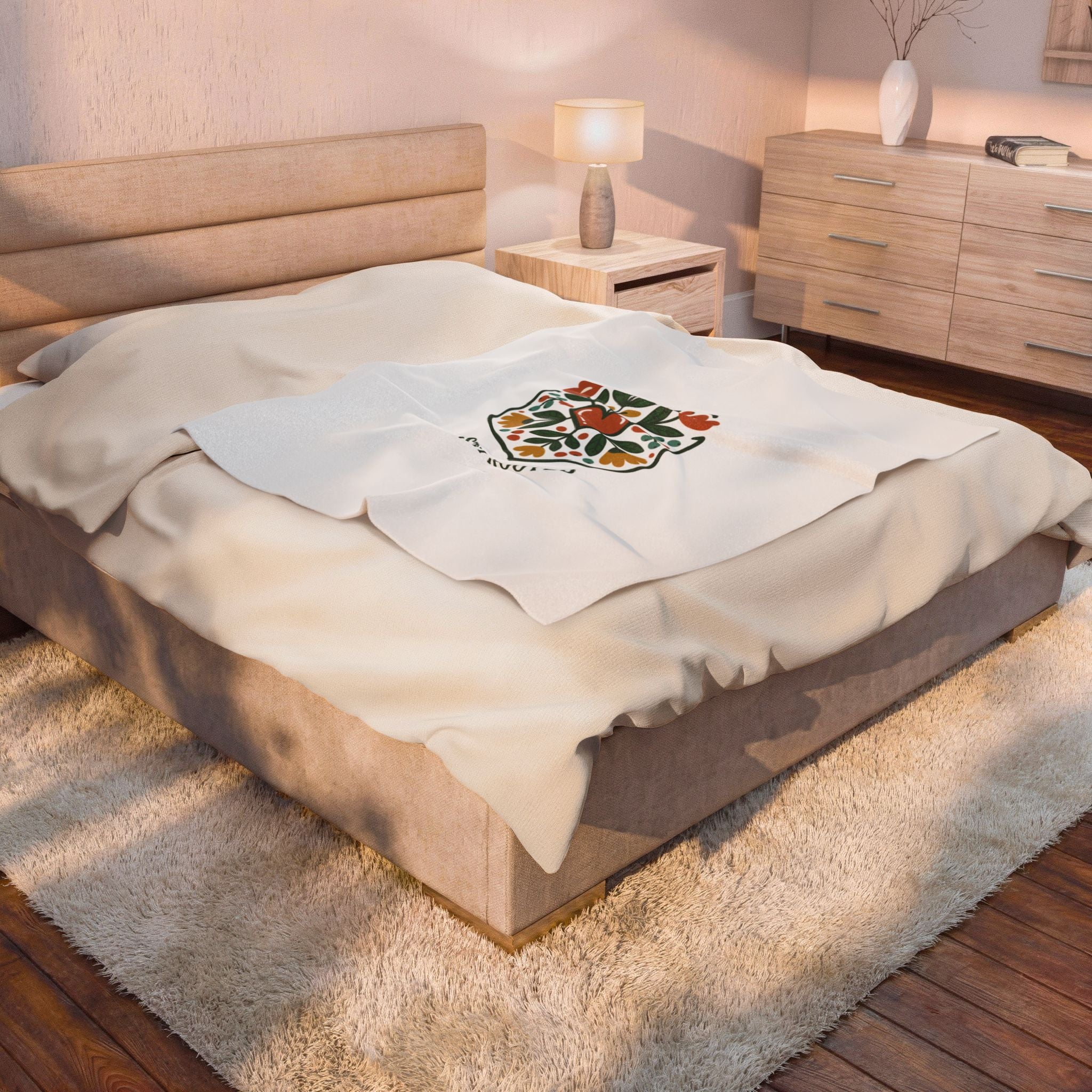 Stay Rooted Folk Botanical Blanket | Hand-Drawn Folk Art, Embroidery Style