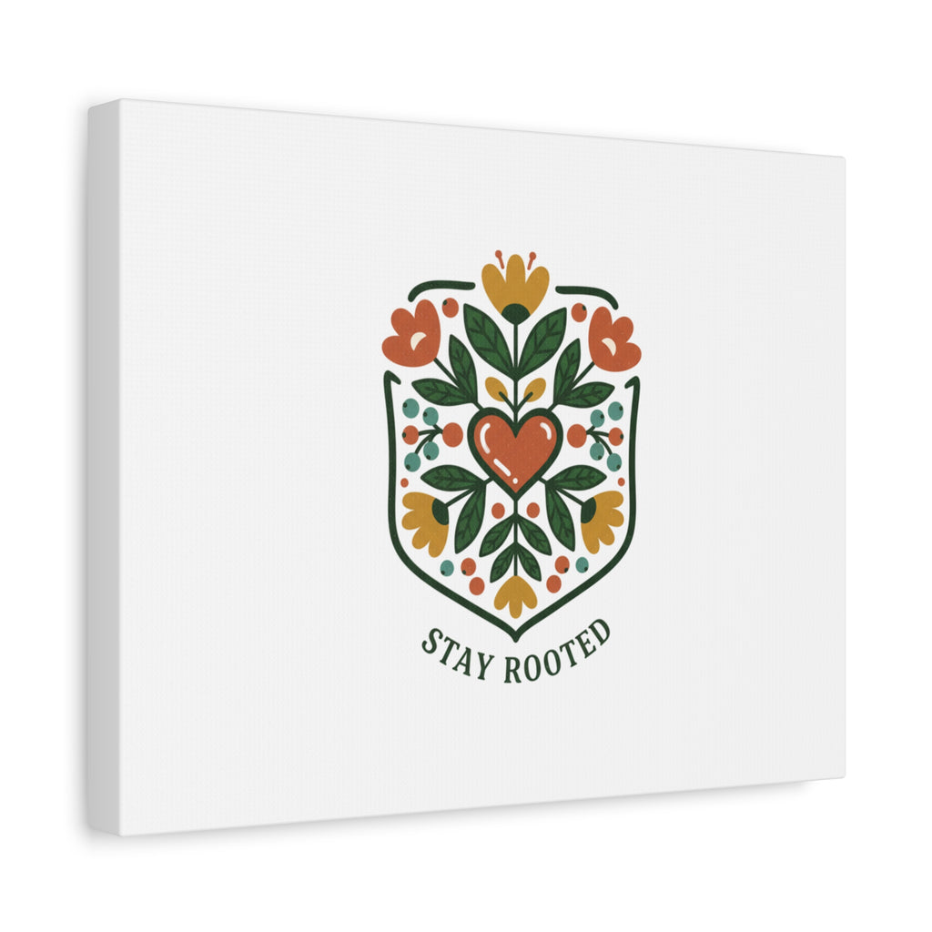 Stay Rooted Botanical Canvas — Hand-Drawn Folk Art Wall Print