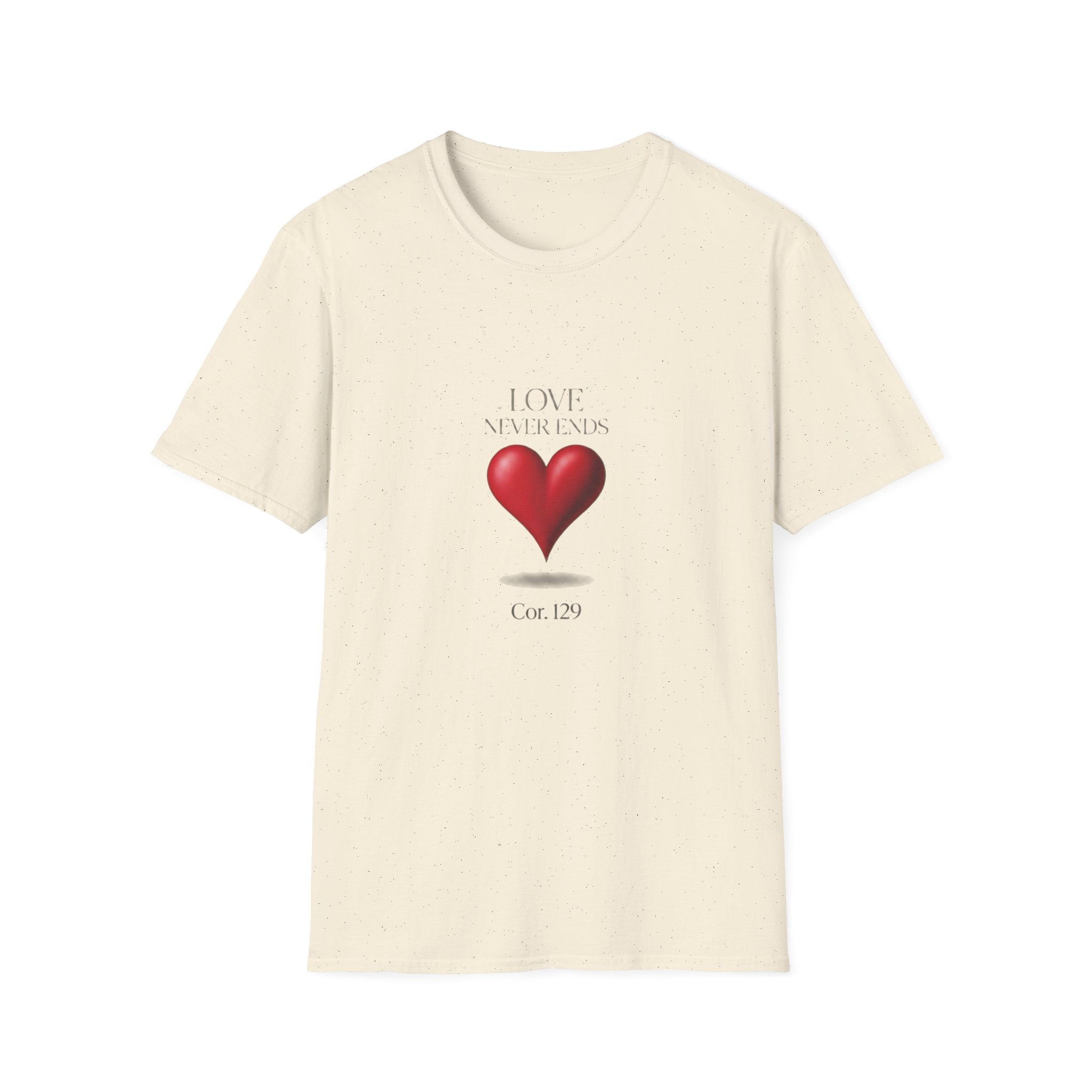T-Shirt "Love Never Ends" -  Red Heart Graphic Bible Quote Tee
