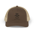 Be Nice Smiley Snapback Trucker Cap — Positive Message Mesh Hat