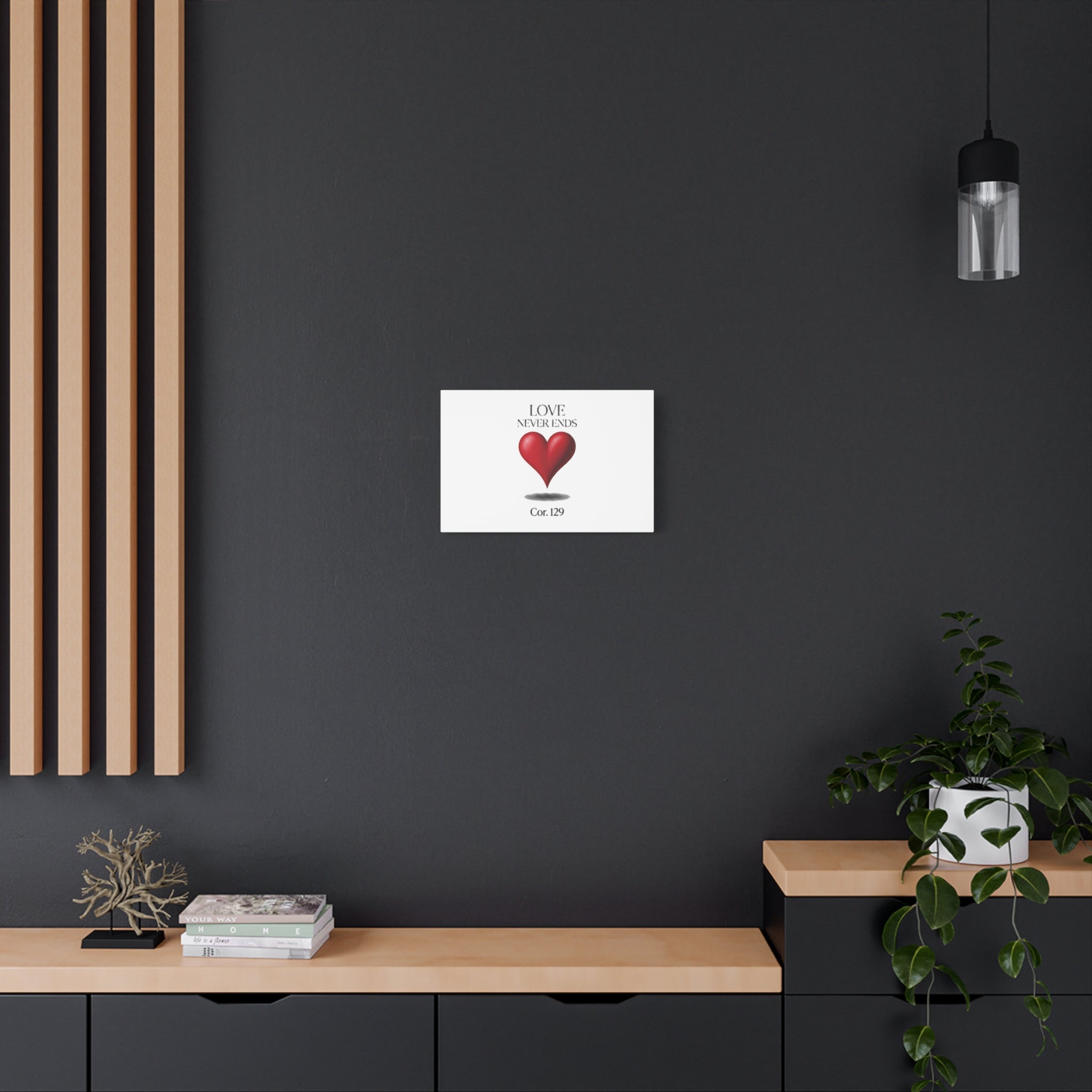 Love Never Ends Canvas Wall Art — Red Heart "Cor. 1:29" Matte Stretched Canvas