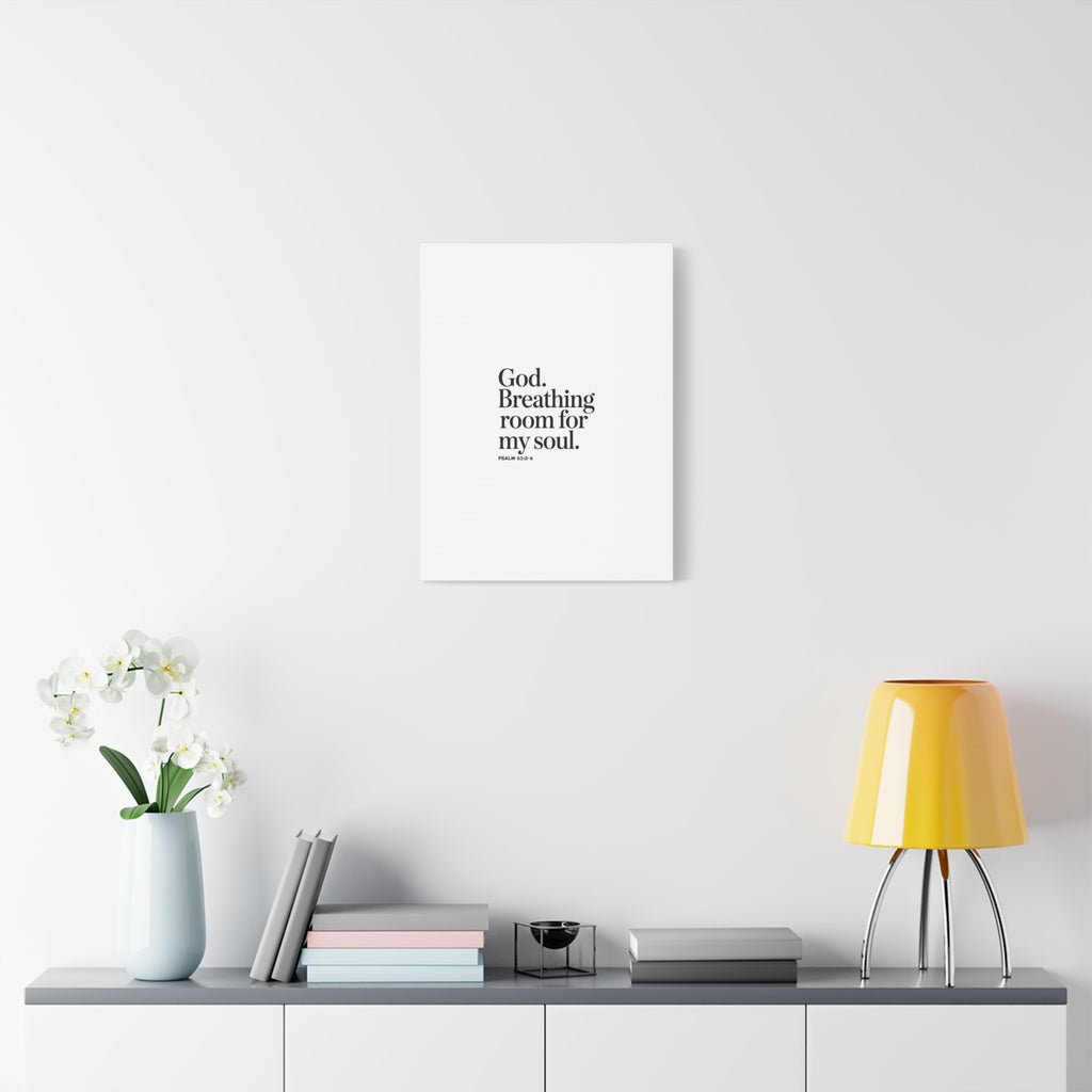 God breathing room for my soul Christian Canvas Wall Art — Minimal Heart Quote Stretched Matte Canvas