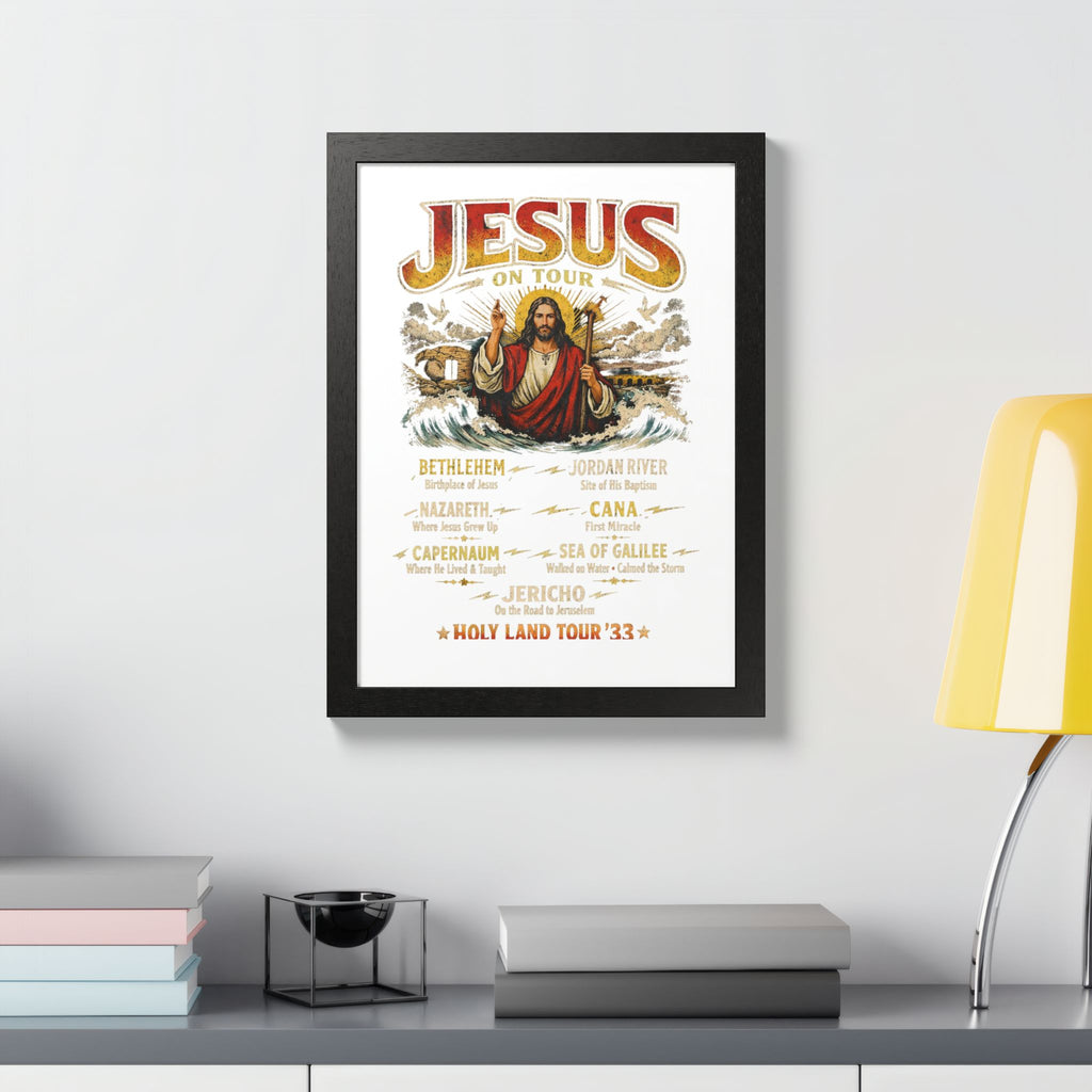 Jesus on Tour Matte Framed Poster — Christian Map Tour Art (Places Jesus Visited)