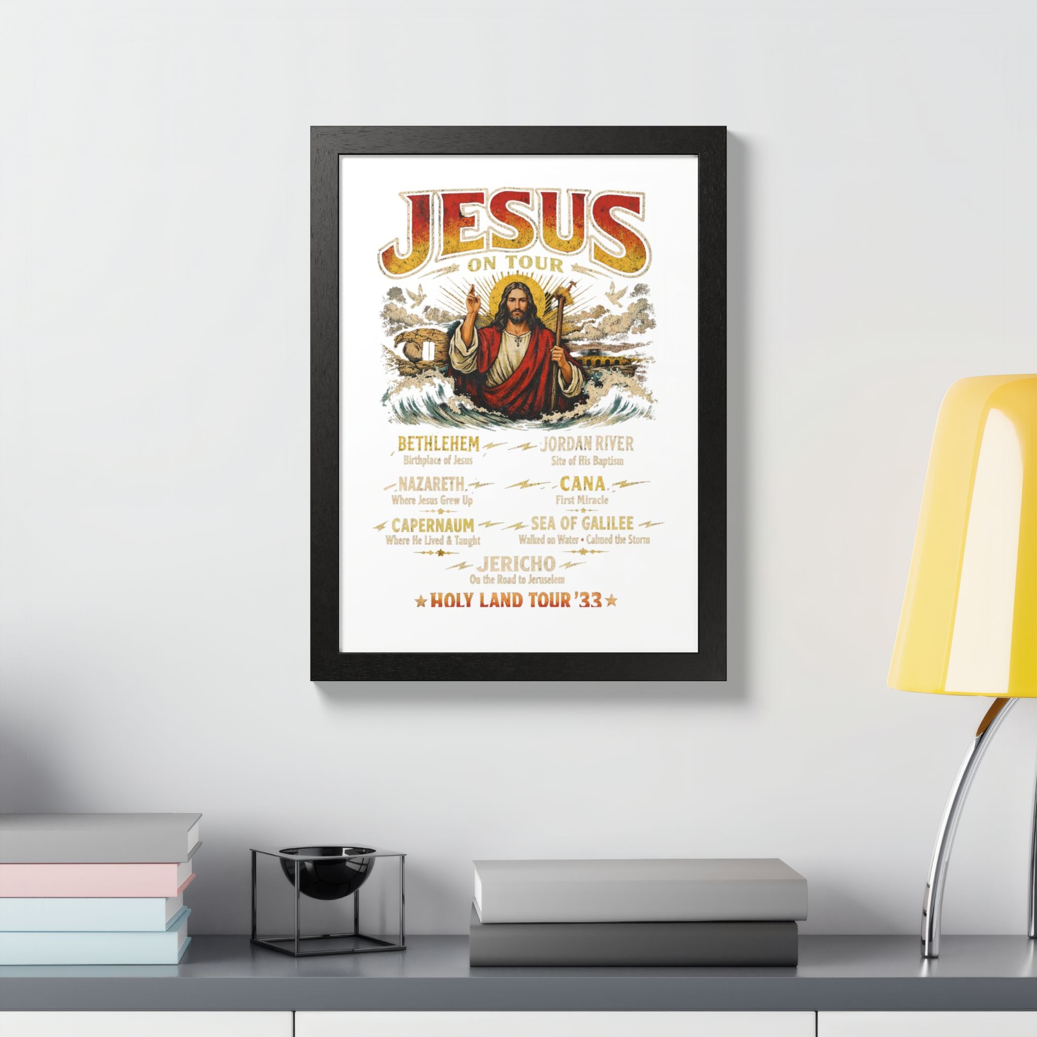 Jesus on Tour Matte Framed Poster — Christian Map Tour Art (Places Jesus Visited)